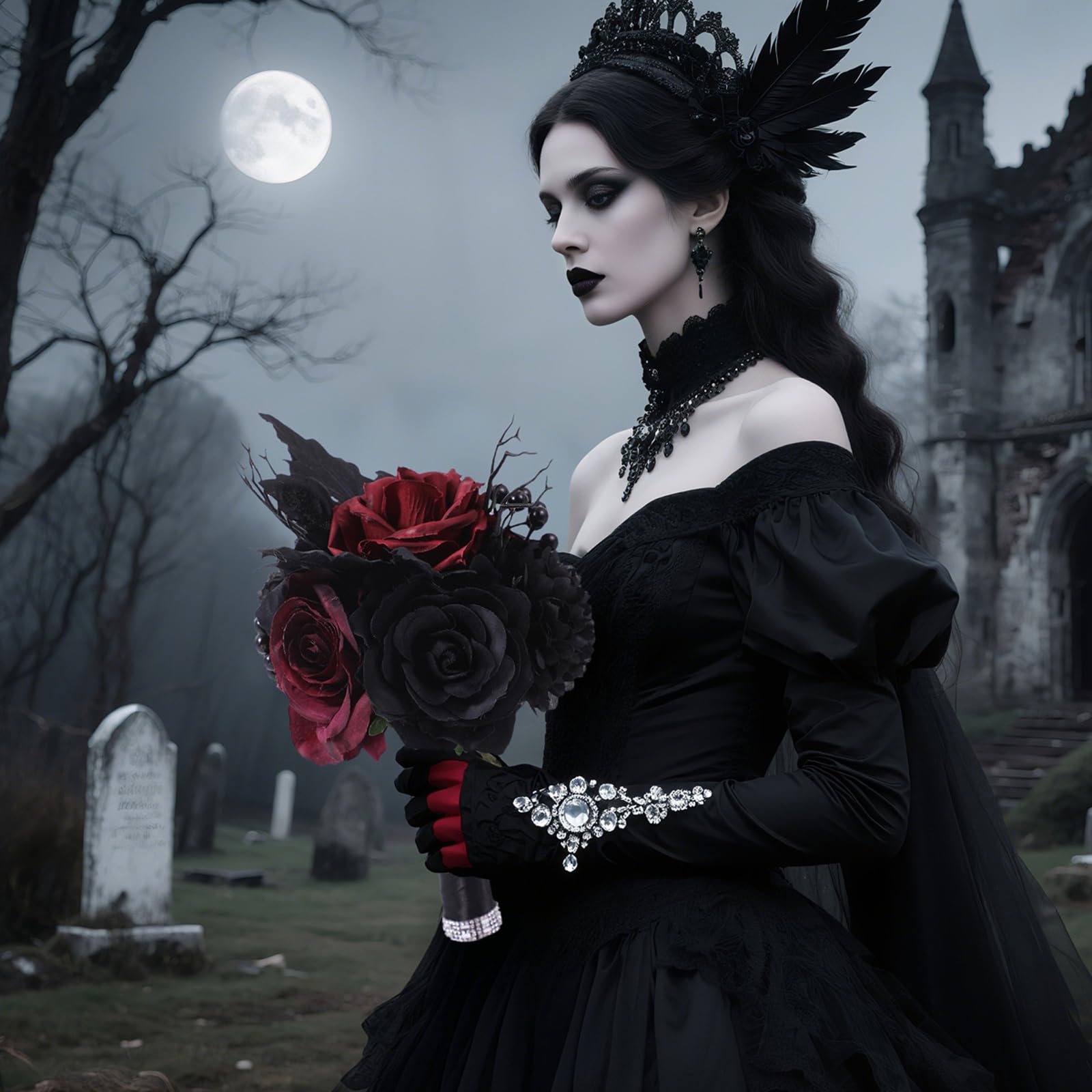 Bouquet de mariage sombre style gothique noir et bordeaux rose pour mariée