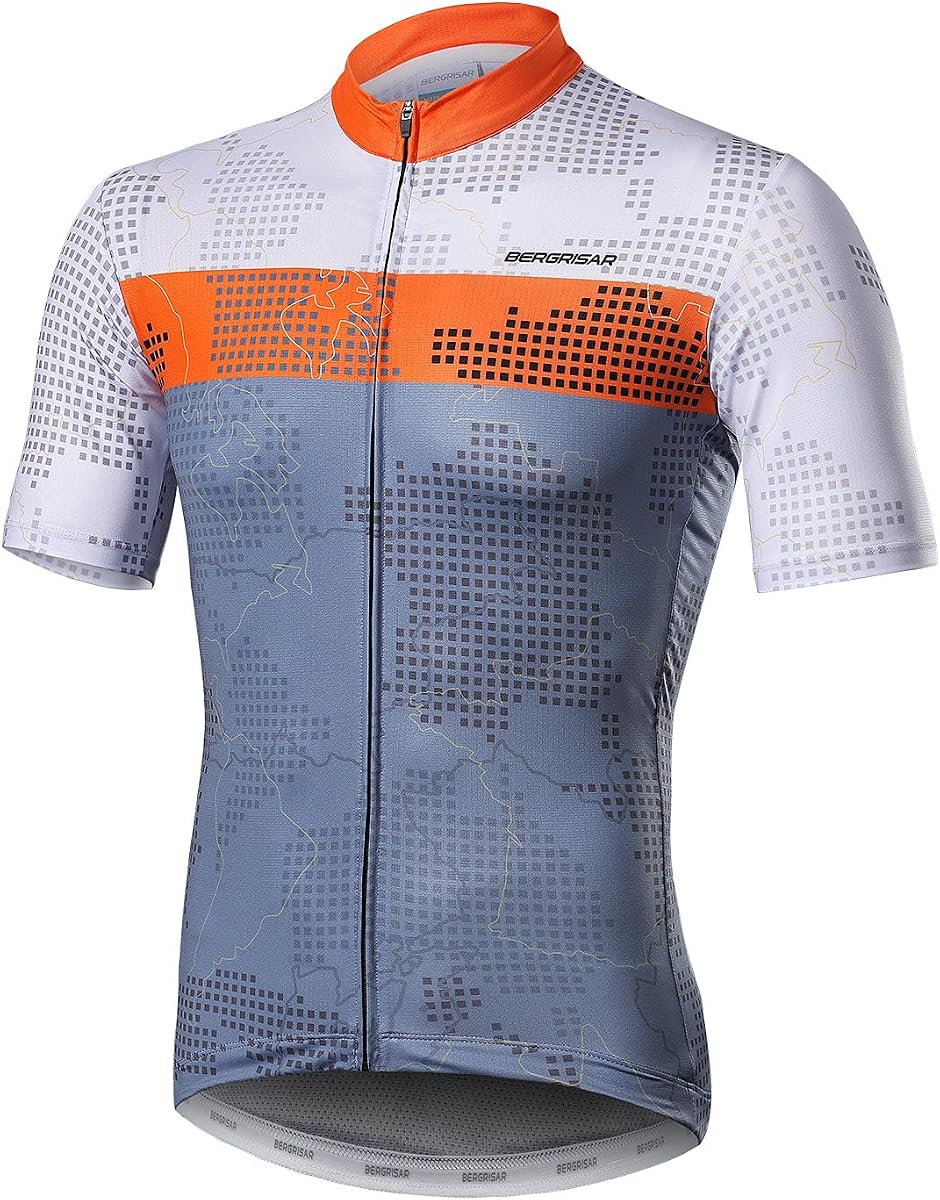 BERGRISAR Cycling Jersey Mens Lightweight Short Sleeve Bike Jersey | Breathable Soft Fabric, Rear Storage Pockets, Anti-Slip Hem, Reflective Details