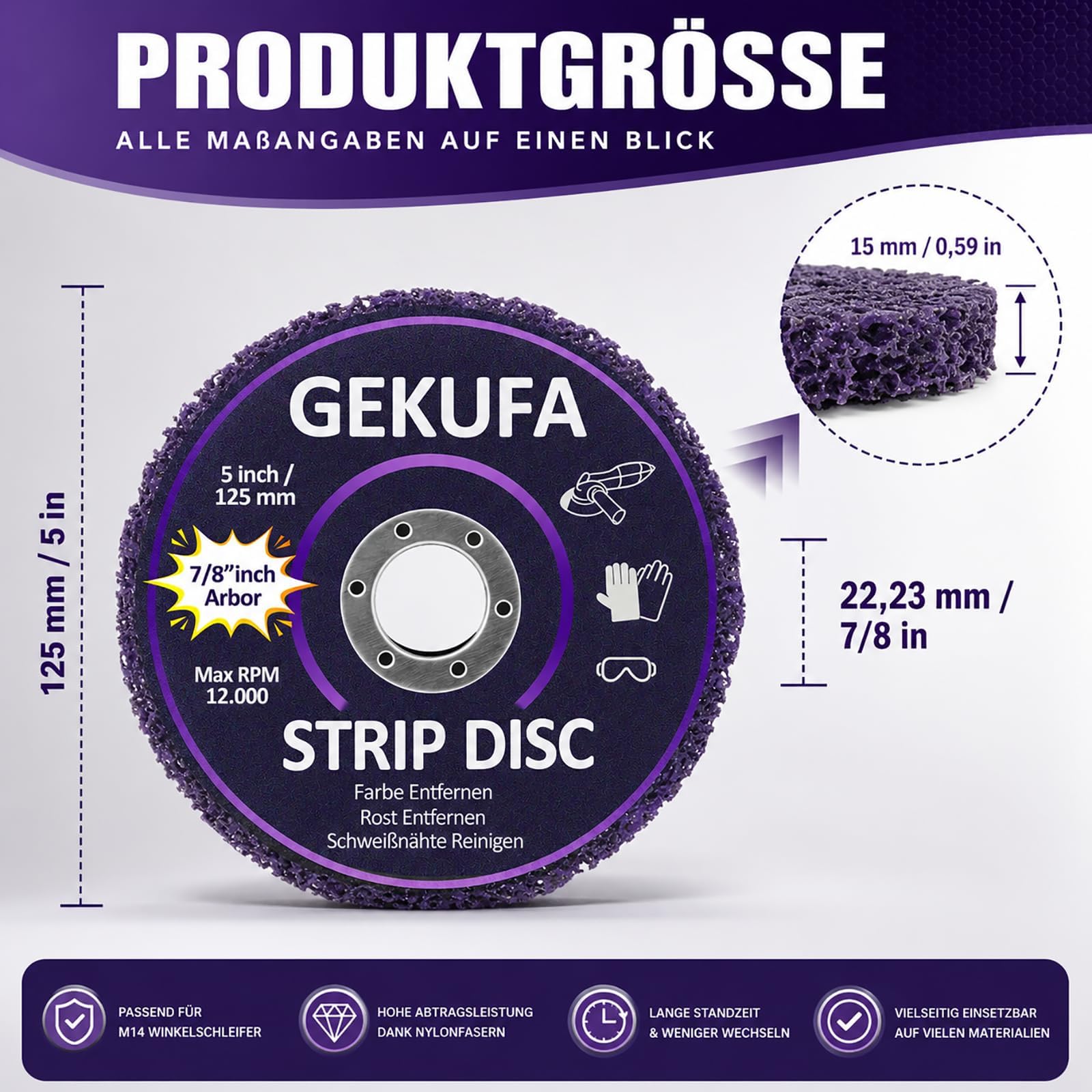 GEKUFA Lot de 5 Disques de Nettoyage CSD 125 mm – Disques Abrasifs Décapants pour Meuleuse d’Angle, Élimination de Rouille, Peinture et Vernis, pour Métal, Bois et Plastique