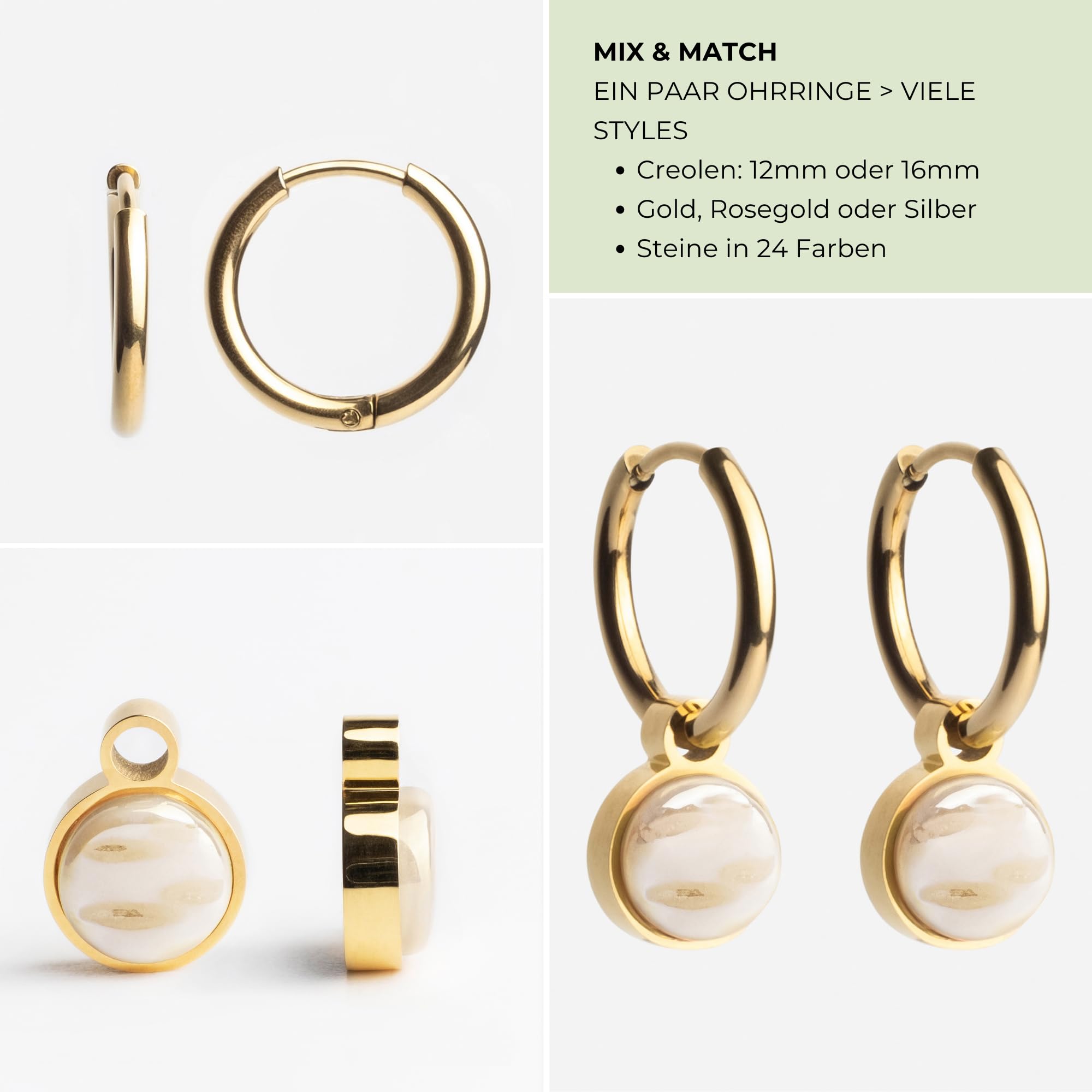 Gold Ohrringe Creolen mit Anhänger zum Wechseln • Edelstahl Ohrhänger mit Charm • nickelfrei & wasserfest • MIX AND MATCH • Ø 16 mm