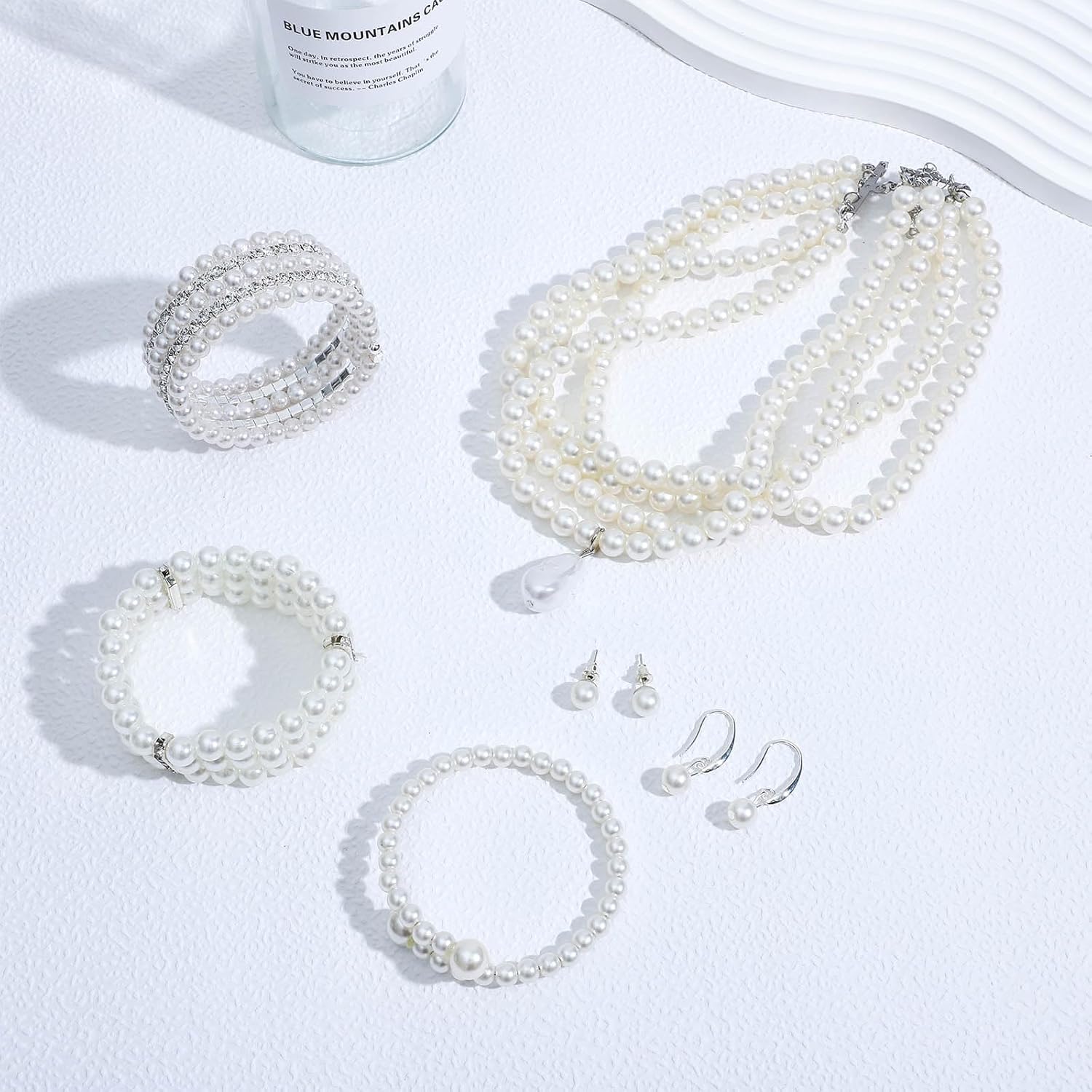 NEWITIN 23 Pieces Pearl Jewelry Set for Women Prom Costume Jewels Faux Pearl Necklace Bracelet Earrings Bridal Wedding Jewelry Set for Women Bride - Image 4