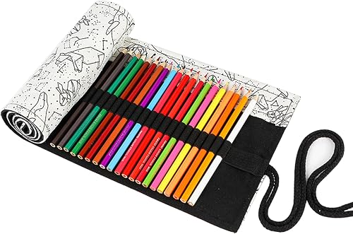 Canvas Pencil Kit 72 Slots Artist Pencilsholder Roll Washable Fashionable Roll up Colored Pencils Holder Multi-Purpose Canvas Pencil Roll Wrap for Artist School Office, Multicolor