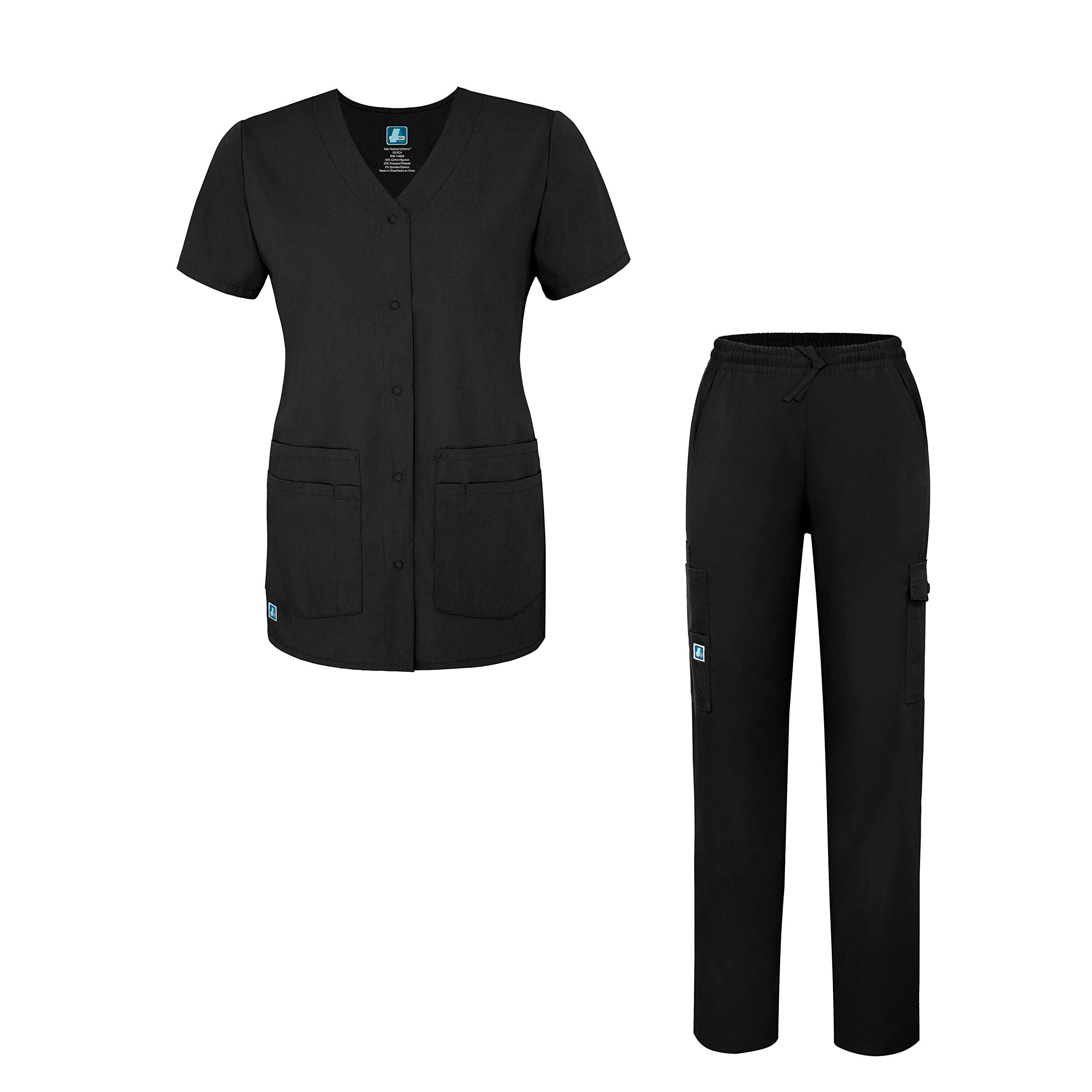 Adar Universal Women's Scrub Set – Snap Front Scrub Top and Multi Pocket Scrub Pants