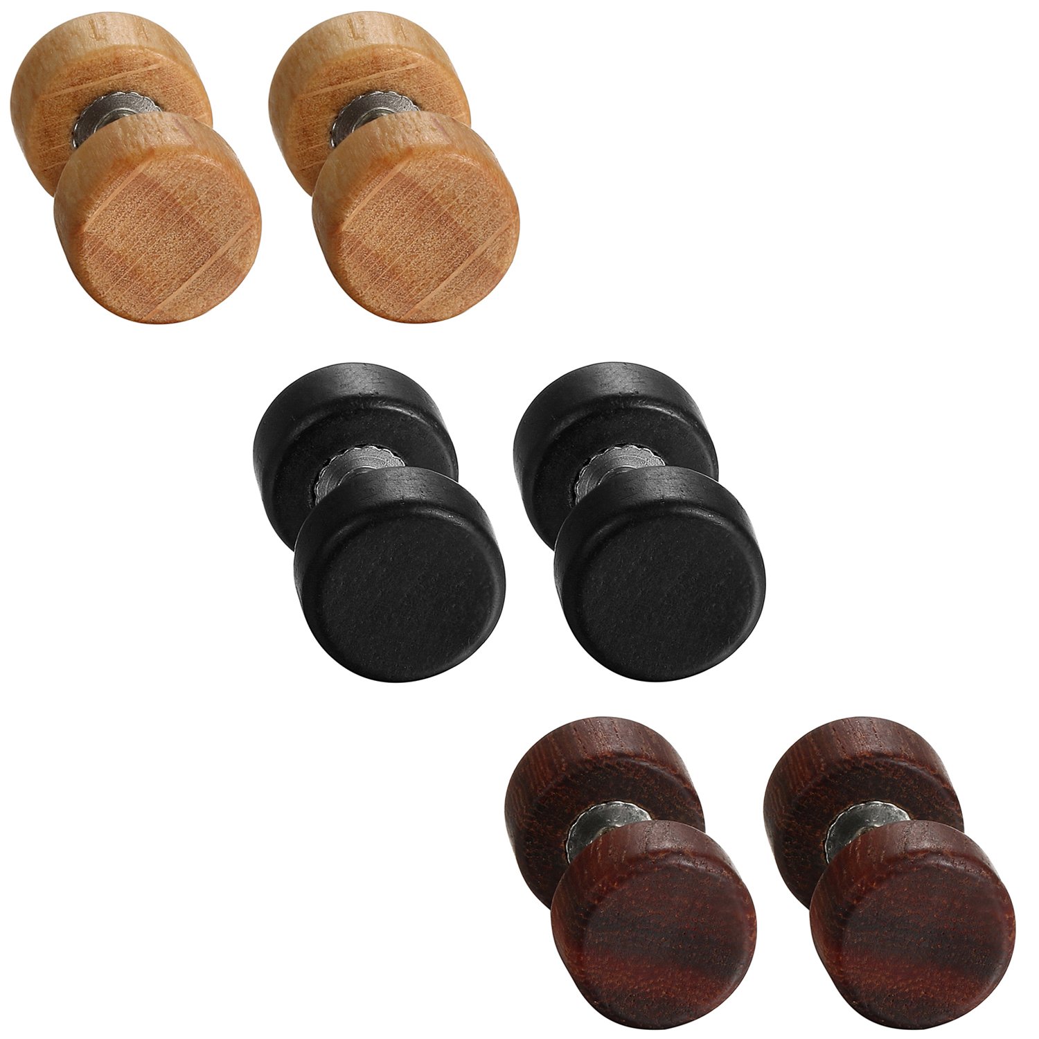 Flongo 8-12mm Pendientes de Madera Hombre Mujer, 1-3 Par Pendientes Acero Inoxidable Estilo Hip Hop Redondos Pendientes Pequeños, Aretes Llamativos Amarillos