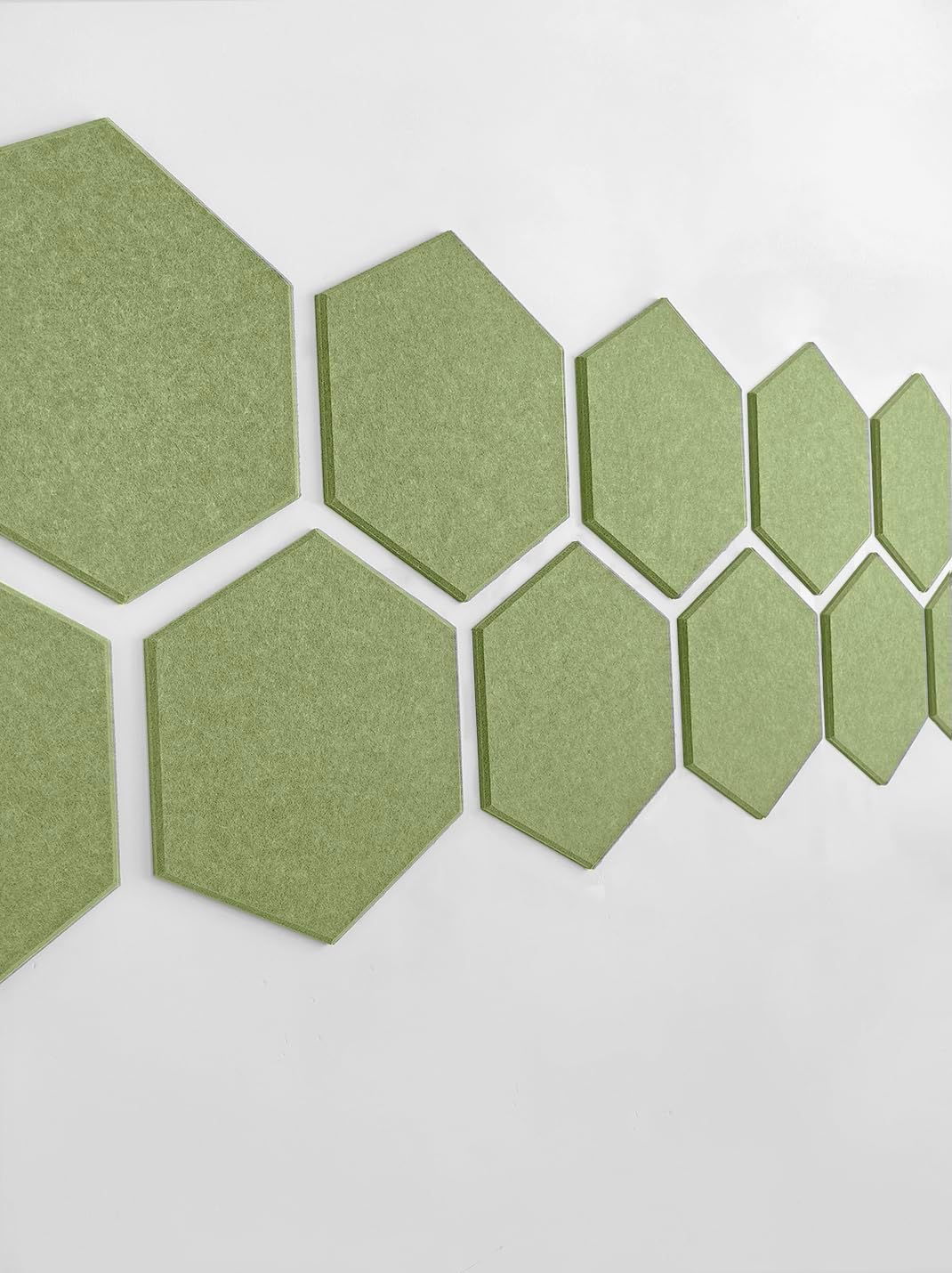 Hexagon Felt Board Tiles - 12 Packs Self Adhesive Pinboard & Acoustic Panels | Modern Office Wall Decor for Home | Sound Absorbing Bulletin Board - Spring Green