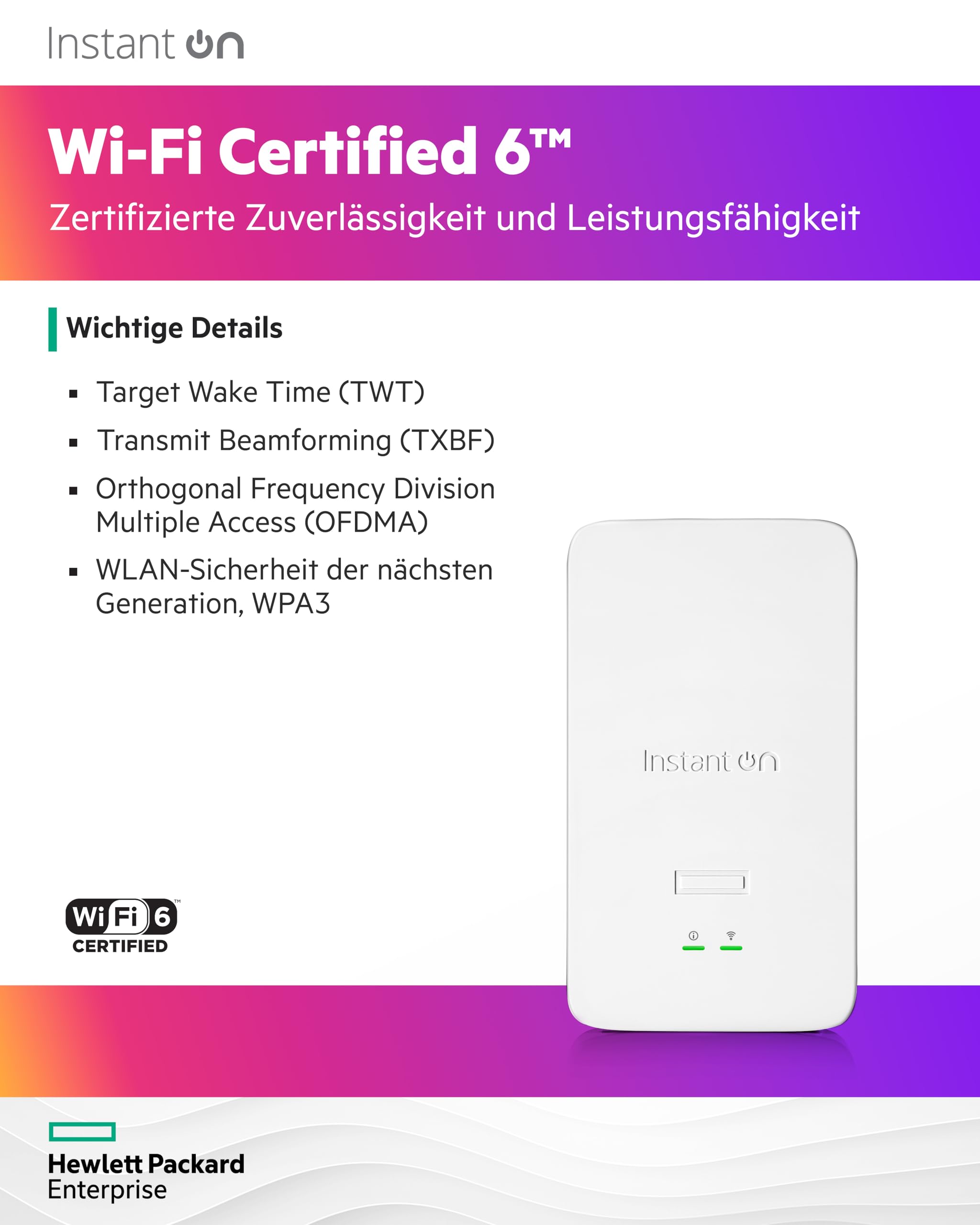 HPE Networking Instant On Access Point AP22D 2x2 Wi-Fi 6 für Innenbereich | Netzteil im Lieferumfang enthalten | EU-Modell (S0J33A)