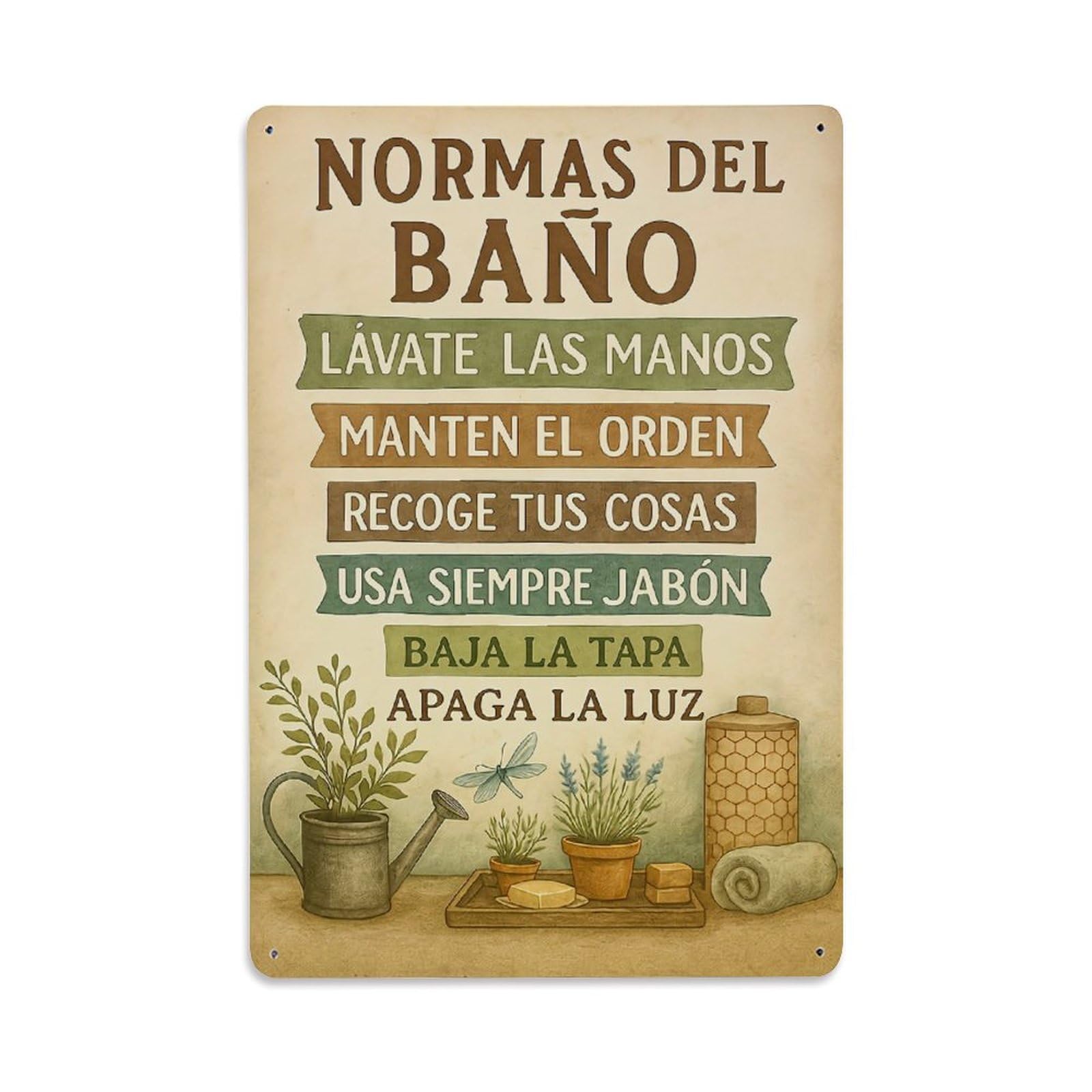Jdfenggu Vintage Normas Del Baño Lavate Las Manos Manten El Orden Retro Metal Tin Sign, Decor Art Poster For Bar, Home, Man Cave, Kitchen, Laundry Room Gift 8X12inch