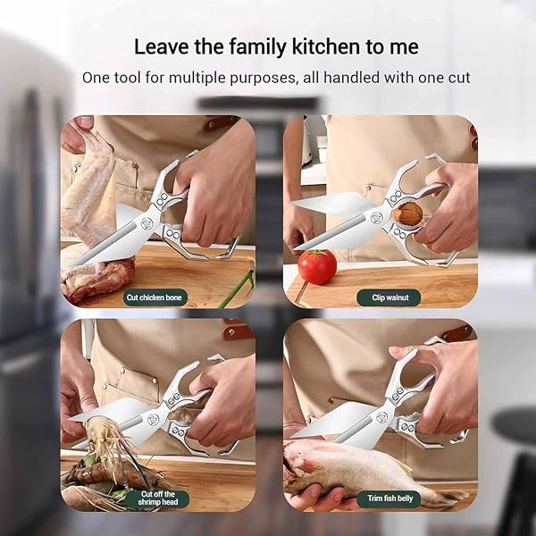 Multifunctional Heavy-Duty Kitchen Shears, Heavy Duty Scissors for Gadgets Dining Food with Ergonomic Handle, Stainless Steel Meat Scissors (Silver) - 4
