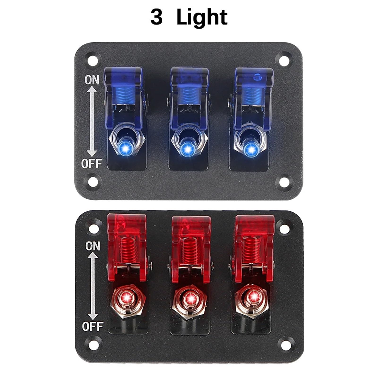 Interruptor de encendido/apagado de alta resistencia con luz LED, panel de interruptor basculante de 3 posiciones, interruptor de motor de coche de s de 12 V-24 V CC(Rot)