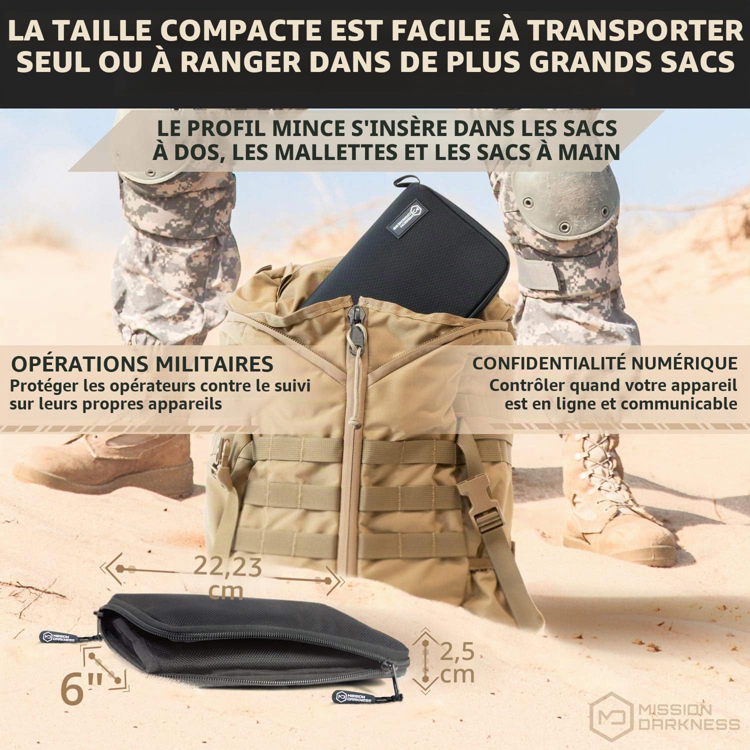 Mission Darkness Mojave Faraday Phone Bag — Multi-Functional Travel Case with Accessory Pockets and Built-in Faraday Sleeve/Signal-Blocking, Anti-Tracking, Anti-Hacking, EMF Reduction