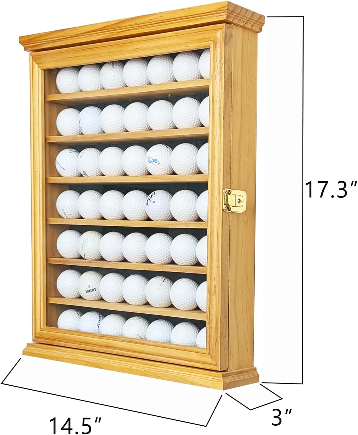 49 Golf Ball Display Case - Solid Wood Wall Mount Cabinet with 98% UV Protection Lockable Glass Door - Large Golf Ball Holder Shelf for Memorabilia, Souvenirs & Hole in One Collection