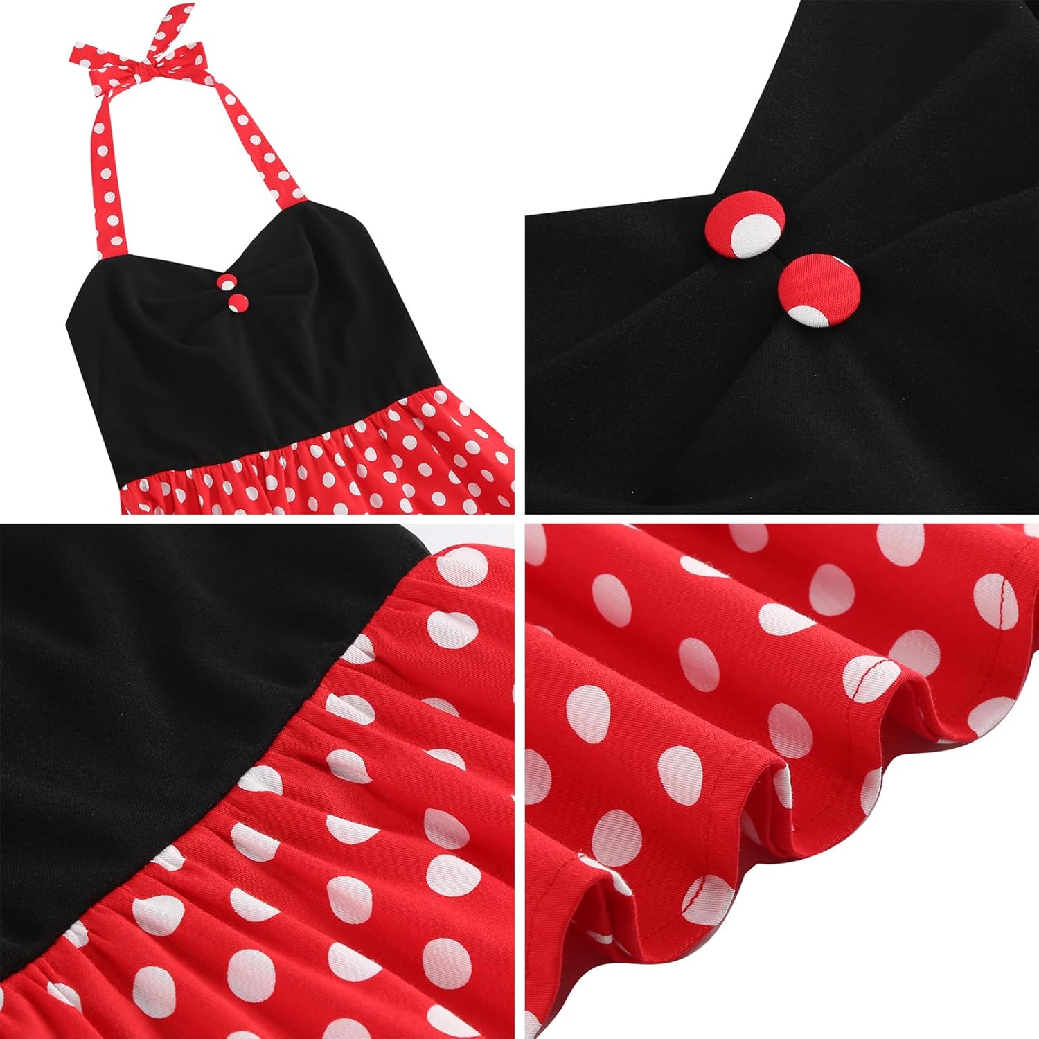 ODIZLI Women's 1950s Retro Dress Halter Neck Polka Dot Swing Dress Sleeveless Retro Cocktail 50s Style Dresses