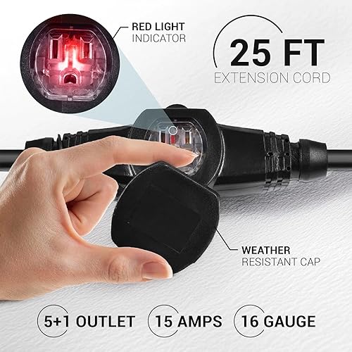 Miniatura 2 de COLSEN Cable de extensión con múltiples tomas cable SJTW de alimentación de calibre 16 resistente de 25 pies, enchufe múltiple NEMA de 15 amperios,