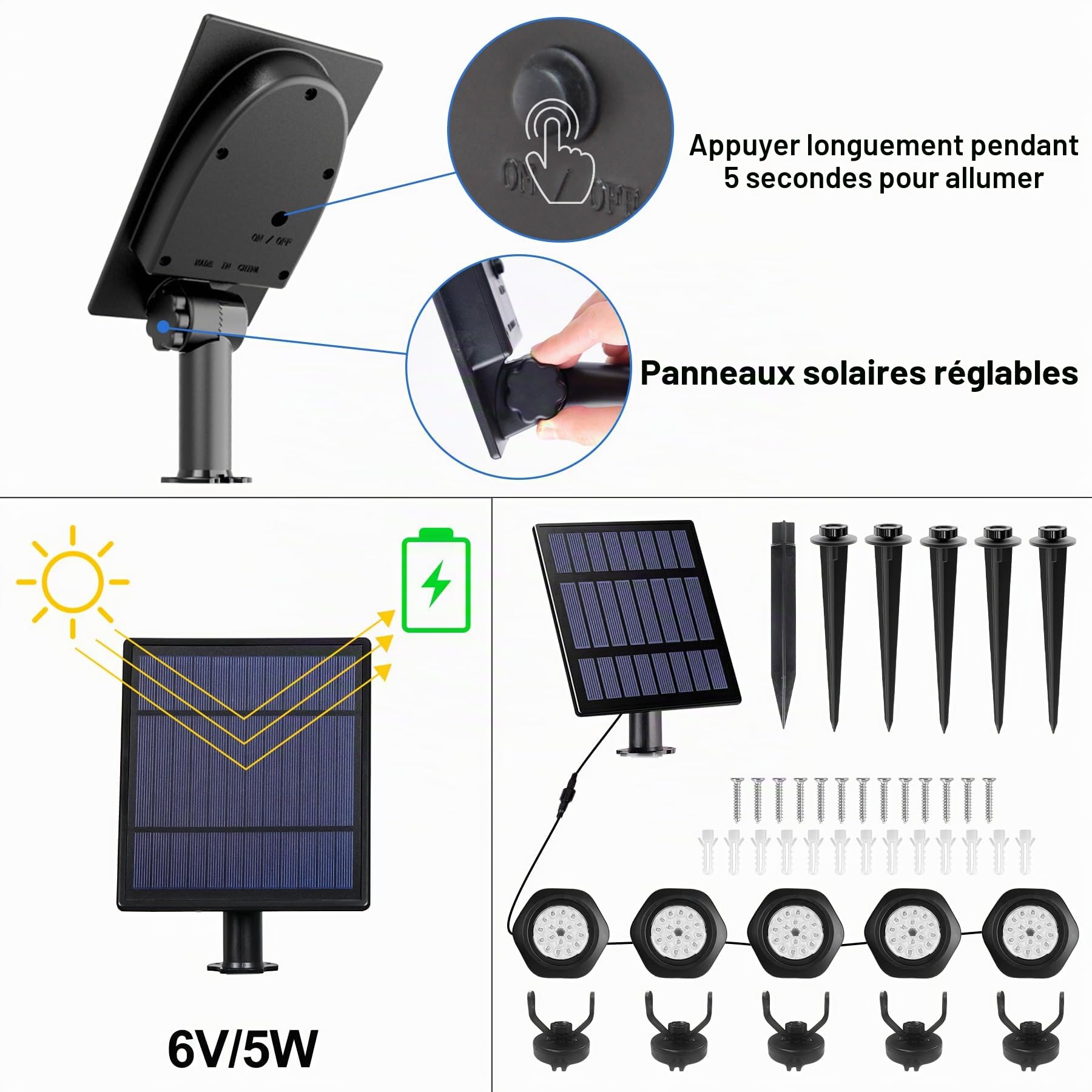 NATPOW Lampes Solaire de Bassin RGB, 5.5V Changement de Couleur Eclairage Solaire Bassin, 6 Couleurs Lampe Solaire, Étanche IP68 Lumiere Bassin Immergée pour Aquarium, Fontaine, Étang, Jardin, 5 en 1