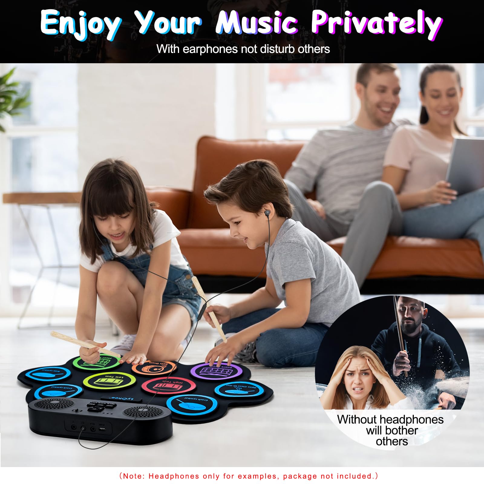 Lychee Electronic Drum Set mit Kopfhöreranschluss, 9 Stereo Roll-up Drum Practice Pad, Built-in Speaker Drum Pedals Sticks Support External Connection, Great Holiday Xmas Birthday Gift