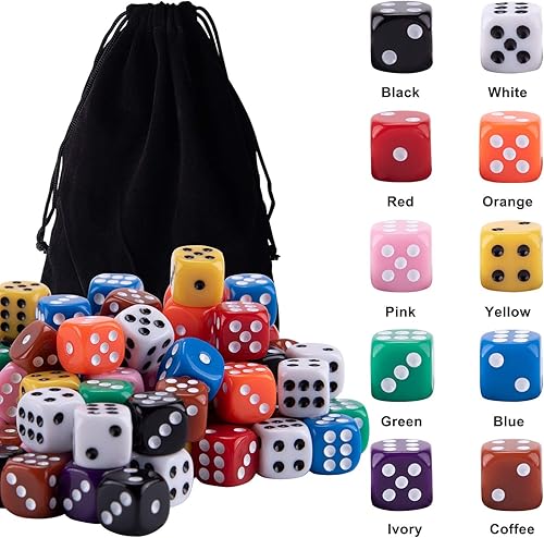 Miniatura 3 de AUSTOR Juego de dados de 100 piezas de 0.472 in, 6 caras redondas de esquina para Tenzi, Farkle, Yahtzee, Bunco o enseñanza de matemáticas
