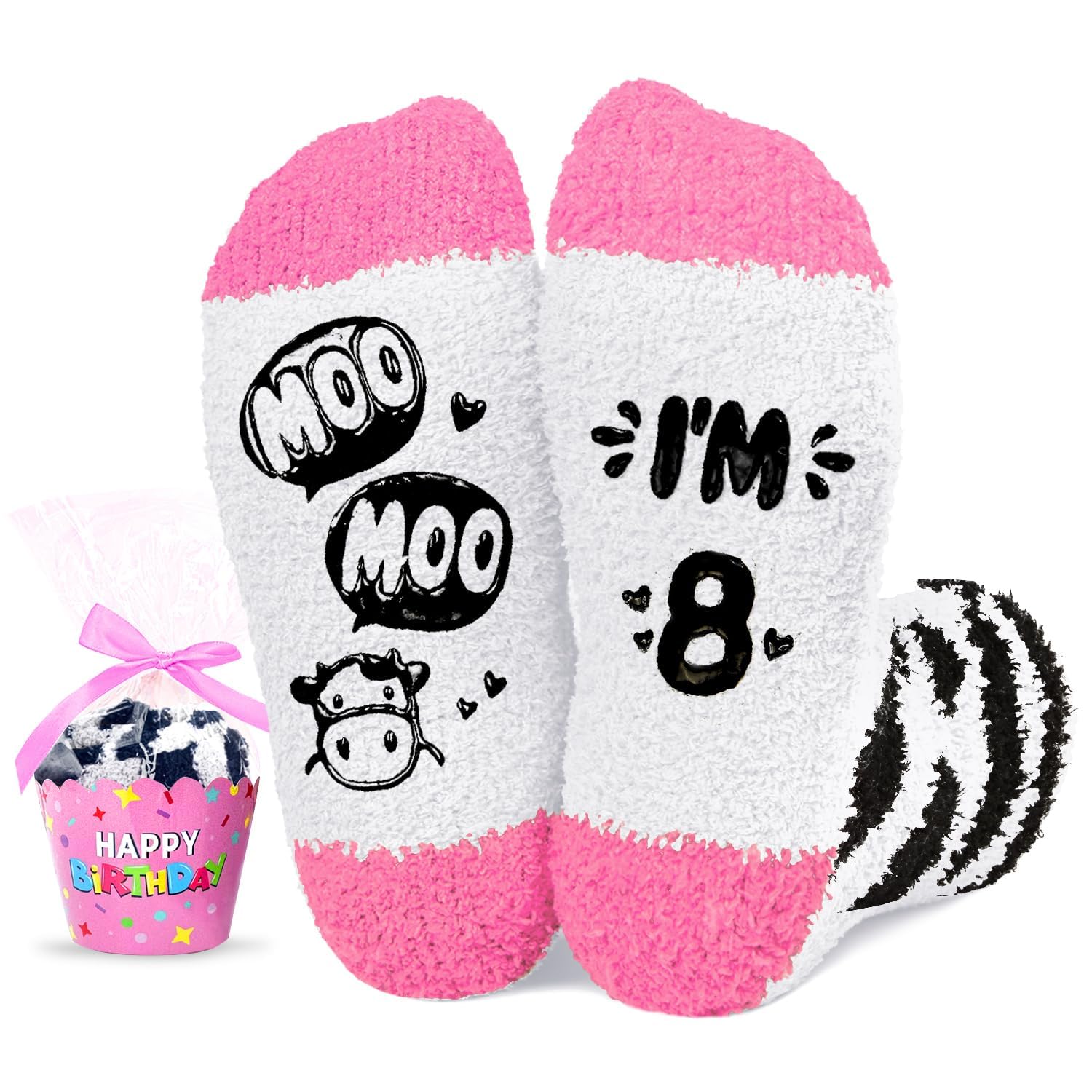 HAPPYPOP 4-12 Years Old Birthday Gifts for Girls - Cow Socks for Kids, Presents for Child Age 4-12