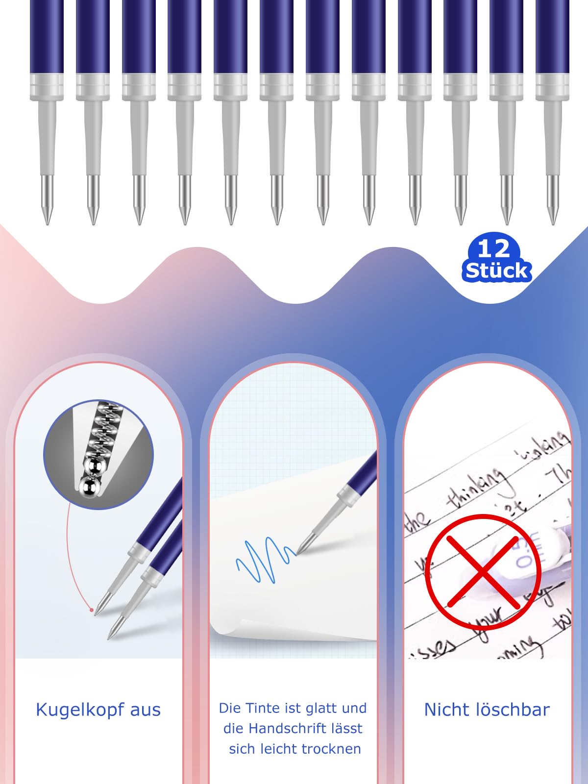 12x gelpen vullingen blauw - 0,5mm gel-inkt - compatibel met Legami uit de LOVELY FRIENDS-serie, Pilot G2-05 - geschikt voor de meeste intrekbare rollerball gelpennen [NIET UITWISBAAR