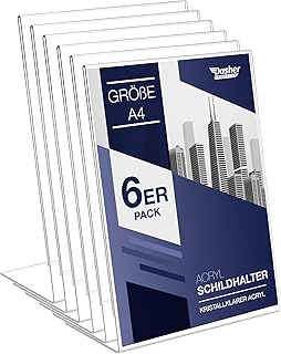 Dasher Products Schilderhalter mit abgeschrägter Rückwand, A4 Premium Portrait Werbetafel, Tisch Aufsteller, Rahmen im Staffelei-Stil, Plastik Broschürenhalter für Haus, Büro, Geschäft, Laden