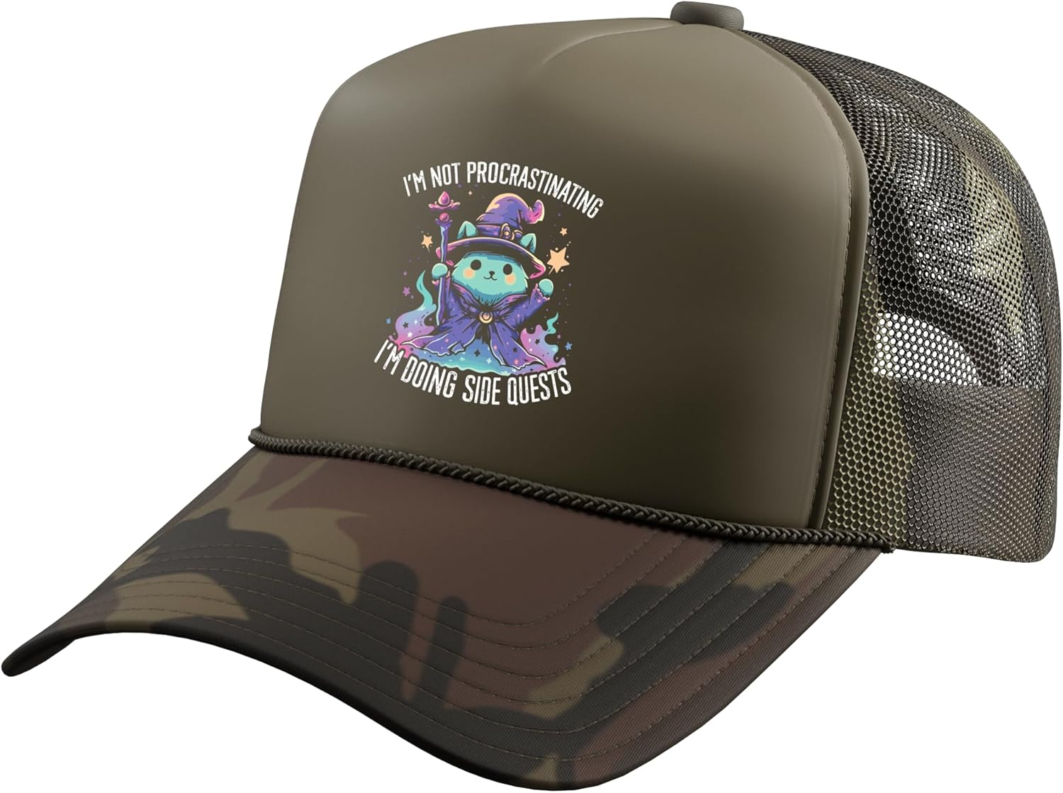 Side Quests Procrastinator MMORPG MMO RPG Video Game Trucker Hat with Adjustable Mesh Back