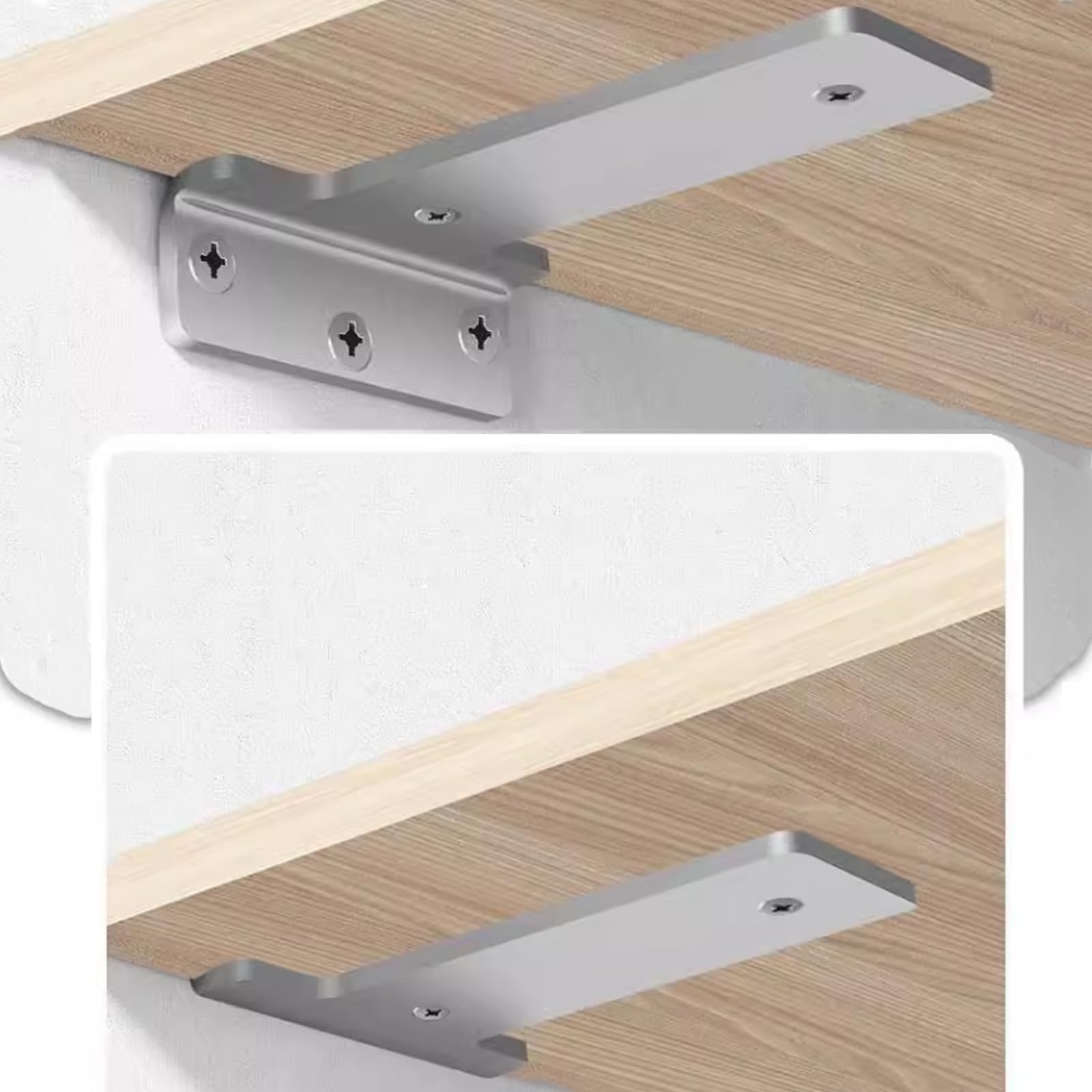 2 Pezzi Staffa per Mensola Pesanti,Staffe Supporti per Mensole Galleggianti a Parete,Staffa Angolare in Acciaio Inox,Reggimensola a L per Mensole,Libreria,con Viti,Argento (296mm)