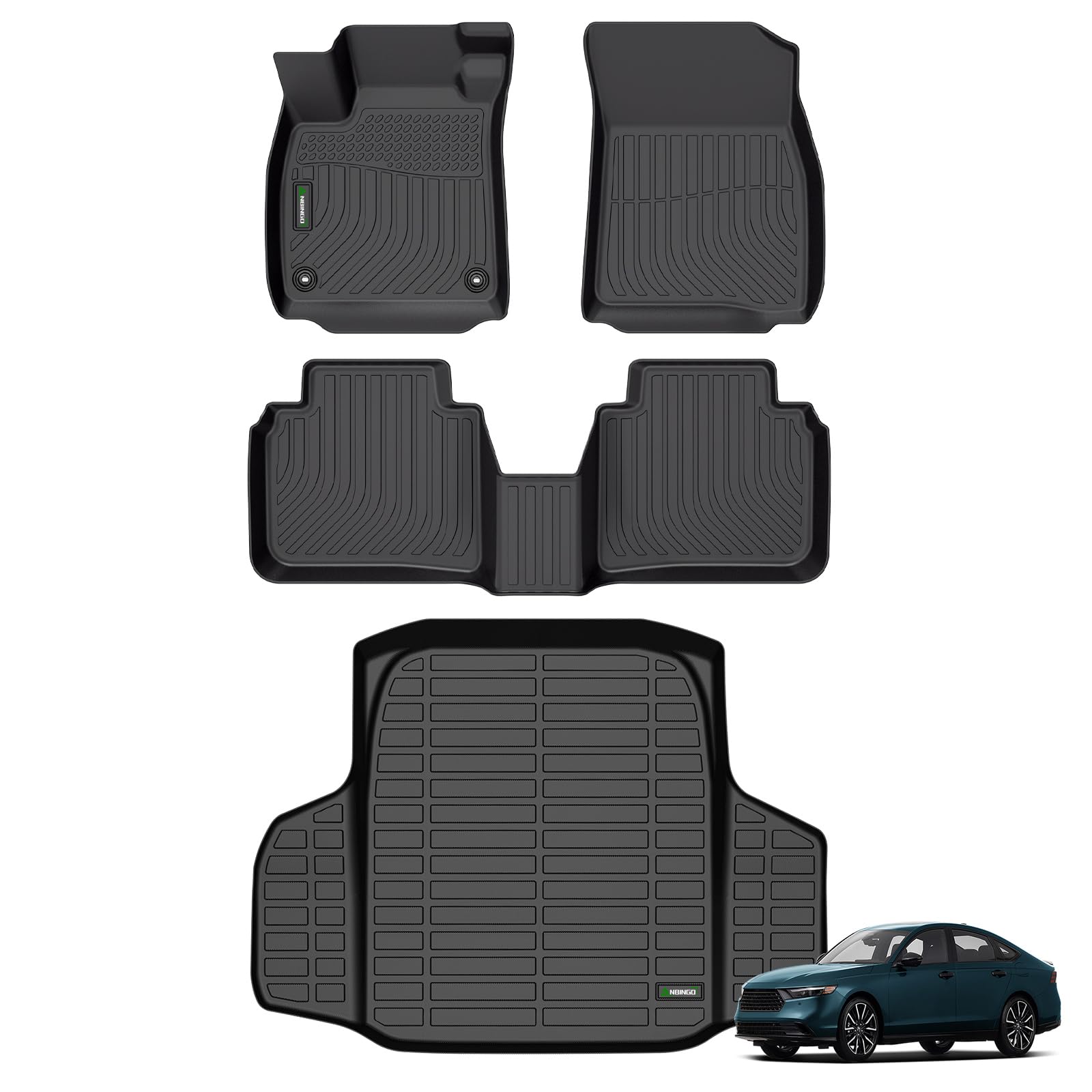 ANBINGO-Floor Mats & Cargo Liner Custom for 2023 2024 Honda Accord (Include Hybrid) All Weather Protection TPE Waterproof Non-Slip Car Floor Liners 1st & 2nd Row Set Accessories Black
