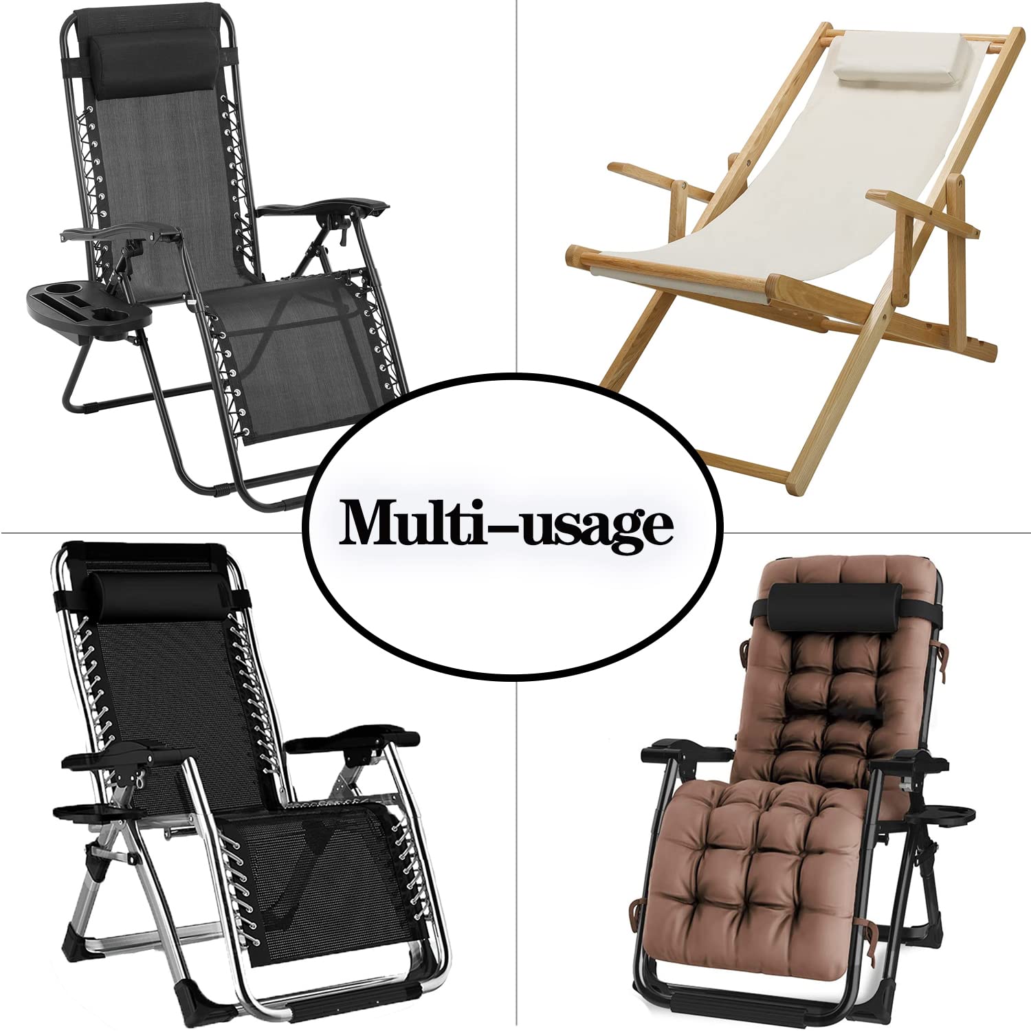 Almohada para la cabeza para silla de gravedad cero, silla reclinable, cojín grande de gravedad cero con banda elástica ajustable, almohada reclinable suave para interiores y exteriores 6