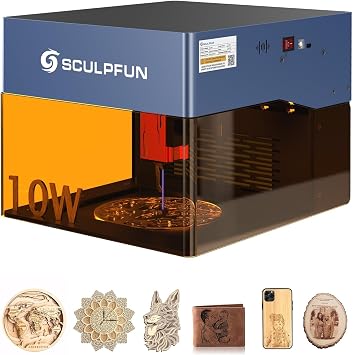 SCULPFUN iCube Pro Max Laser Engraver, High Speed Portable 10W Laser Engraving Machine with Smoke Filter for Wood, Metal, Acrylic, Leather Engraving Area 4.72x4.72in