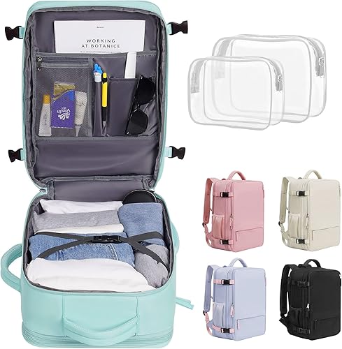 Miniatura 9 de Getravel Mochila de mano aprobada por aerolíneas, mochila de viaje para hombres y mujeres, Azul claro-verde, Mochilas de viaje