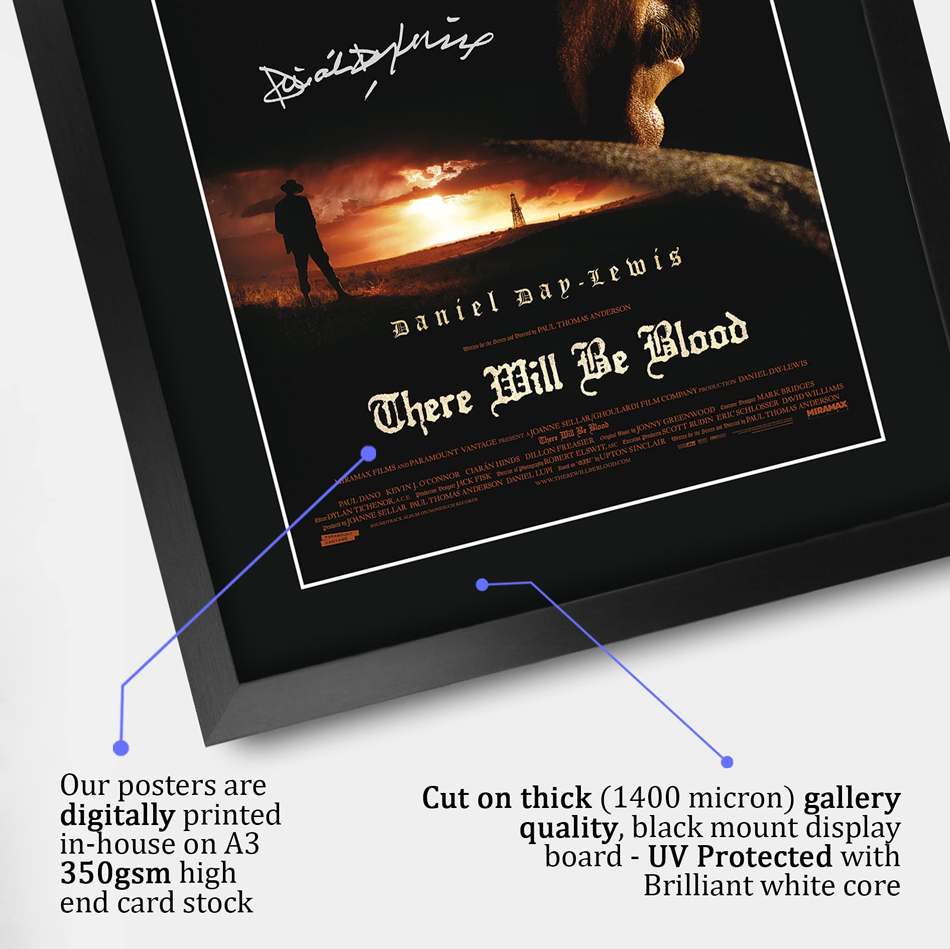 HWC Trading FR A3 There Will Be Blood Daniel Day-Lewis Geschenke Geduckter Poster Signiertes Autogramm Foto für Fans von Film Memorabilien - A3 Framed