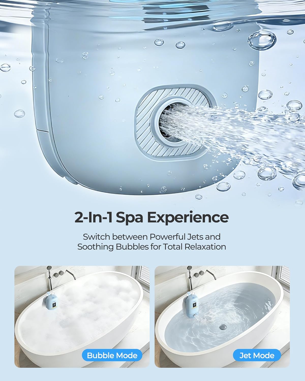 Bath Jets for Tub, Bath Jet or Bubble Mode, Cordless Waterproof Portable Bathtub Accessories with 3-Level Adjustable Speed, Bathtub Jets Massage for Home Spa, Travel Massage, Relaxing, Soothing