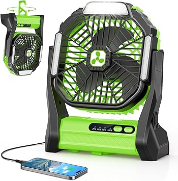 Portable Rechargeable Fan, 20000mAh Cordless Battery Powered Camping Tent Fans with SOS & LED Lantern, Small USB C Operated Outdoor Ventilador for Travel Camp Fishing Bedroom Power Outage Emergency