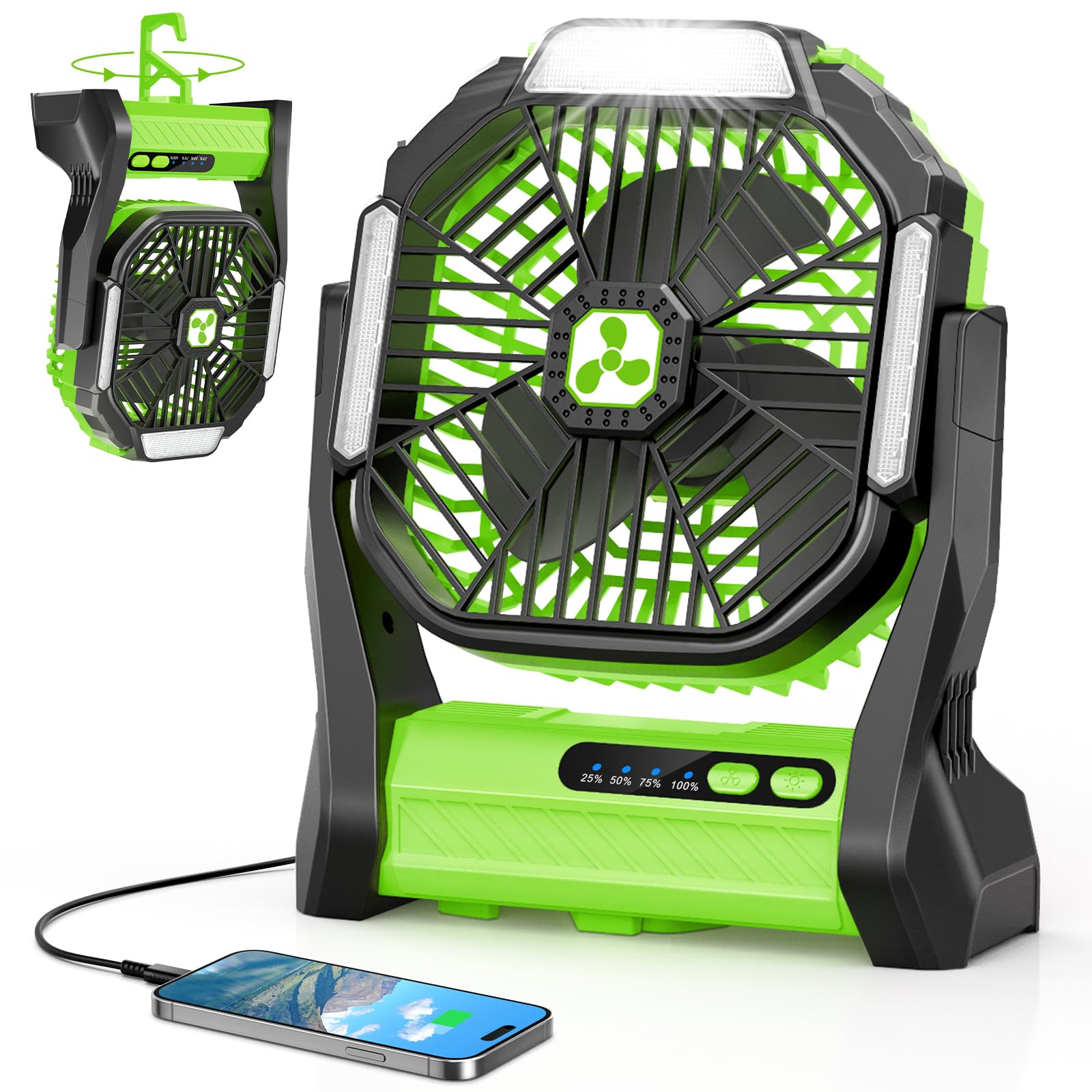 Ventilateur rechargeable 20000 mAh avec lanterne LED et SOS