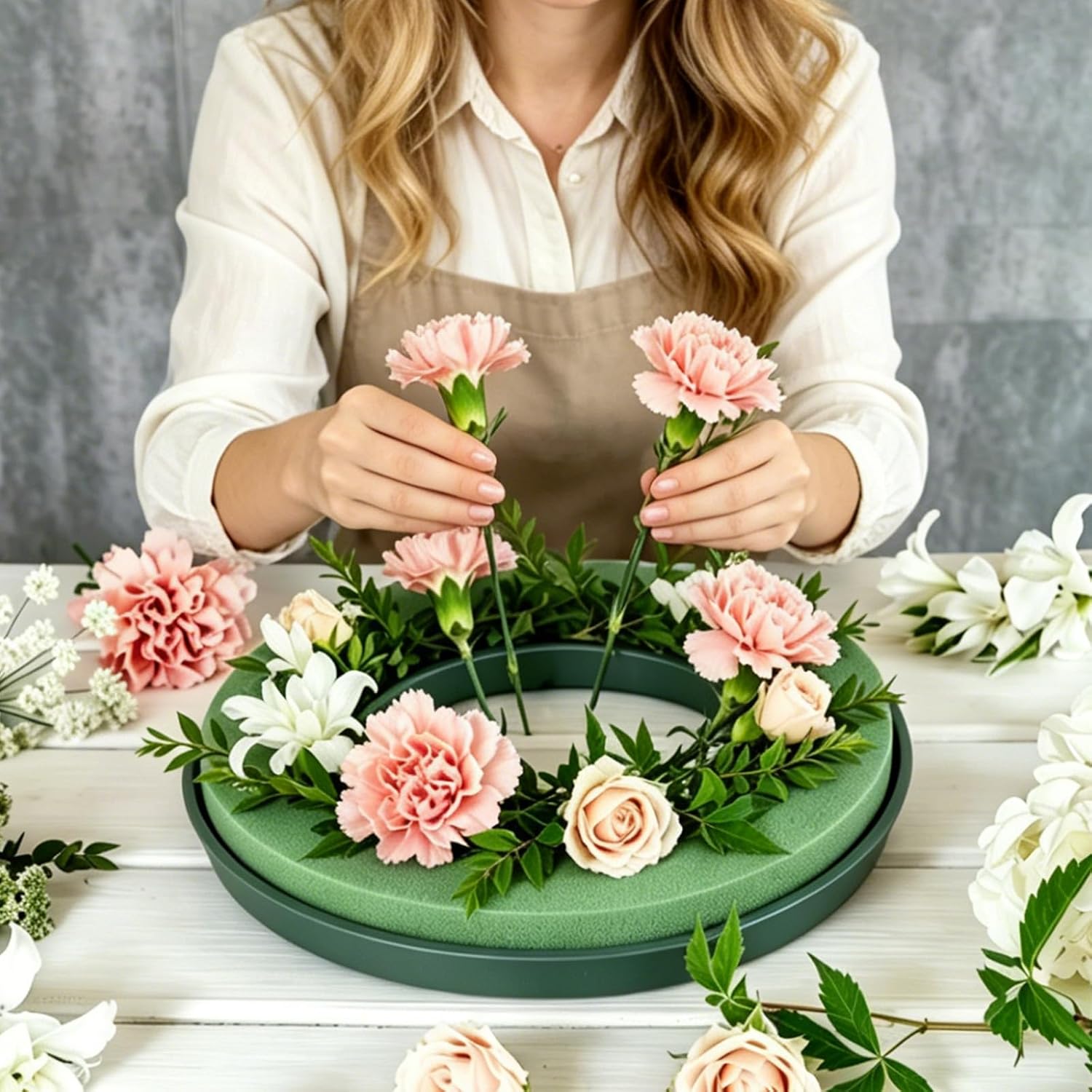 3Pcs Floral Foam Rings 12 Inch Round Floral Wet Foam Ring Foam Ring Flower Arrangement Kit for Florist Wedding Foam Decoration, Green
