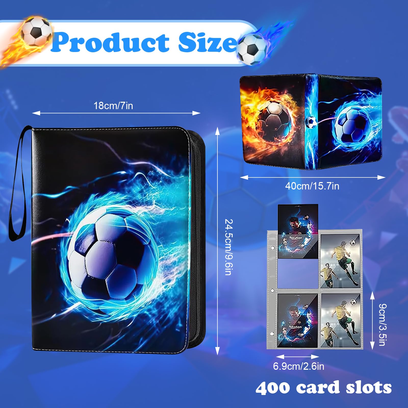Puniama Football Card Binder, Football Card Holder Book, 50 Page 400 Pockets Football Cards with Zipper and Handle Strap, Football Card Holder Album with Removable Sleeves, Football Card Folder - Image 2