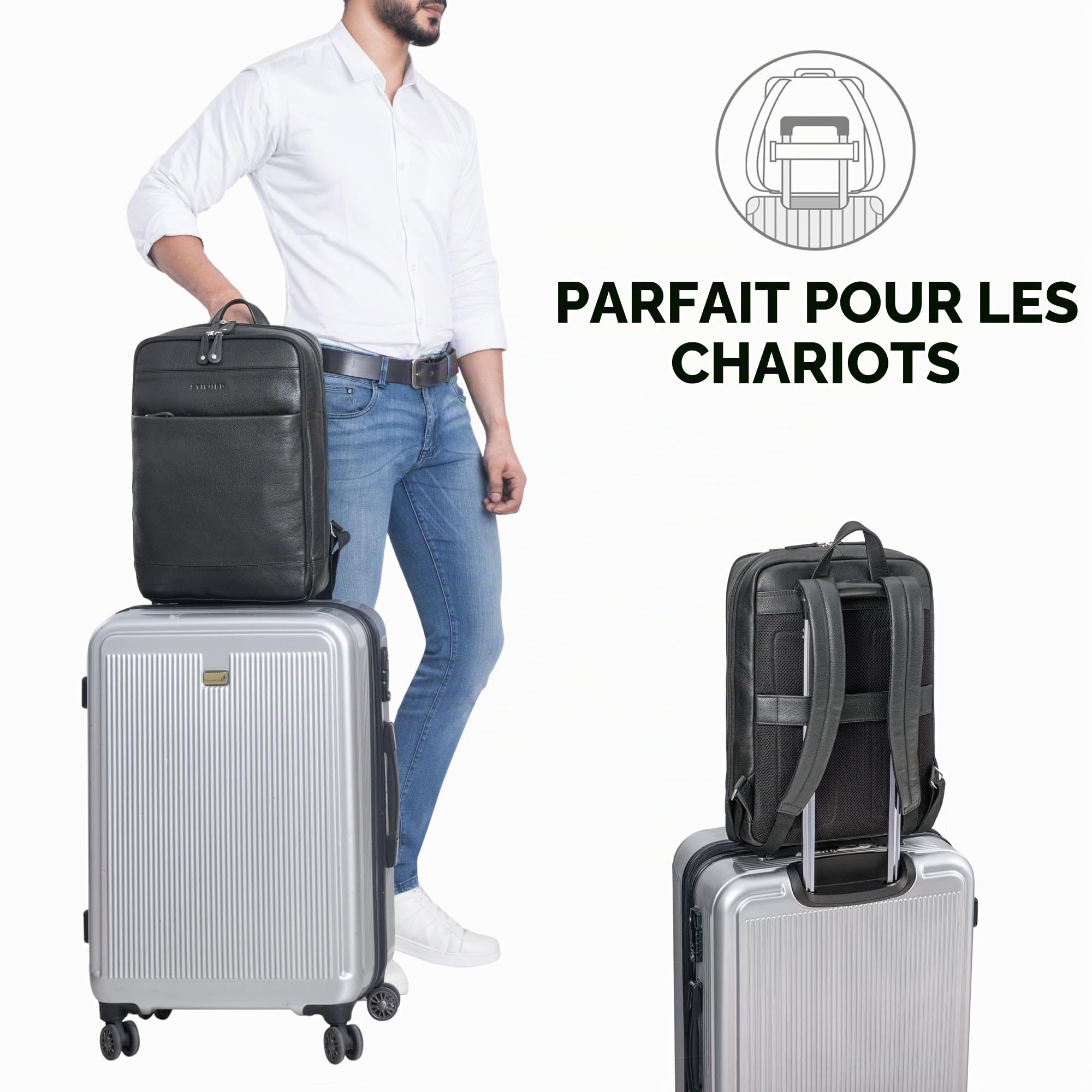 STILORD Leo Sac à Dos à Main avec Ventilation Dorsale Sac à Dos en Cuir pour Ordinateur Portable 15,6 Pouces Sacs à Dos de Jour Couleur:Noir