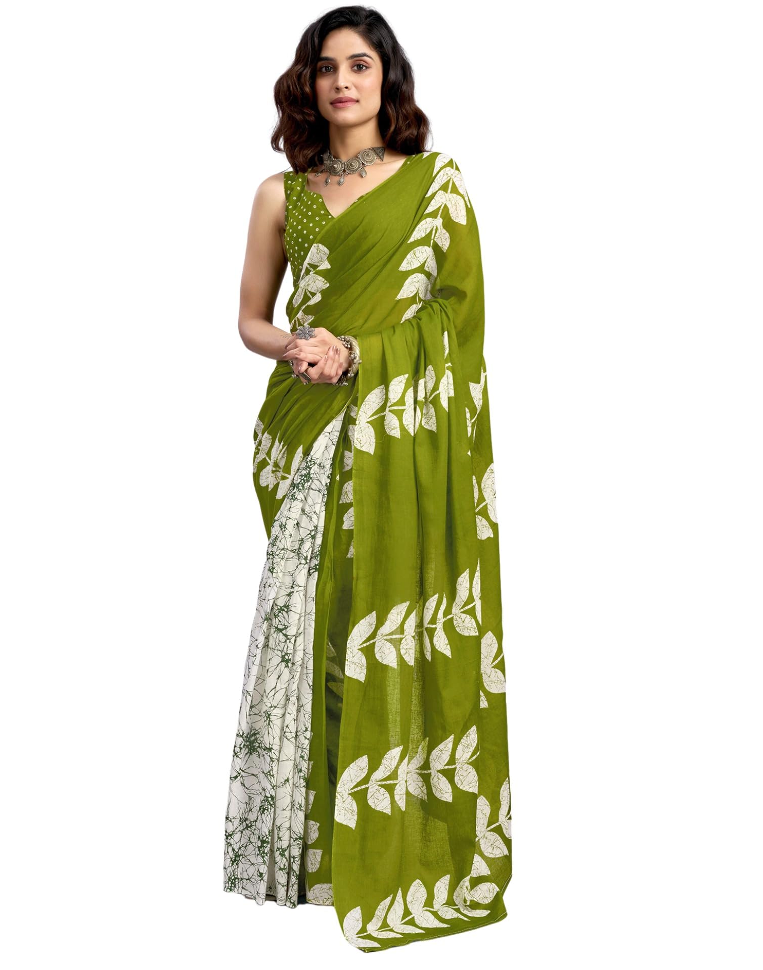 siril Women's Pure Cotton Batik Printed Ready To Wear Saree With Unstitched Blouse Piece-picture-35