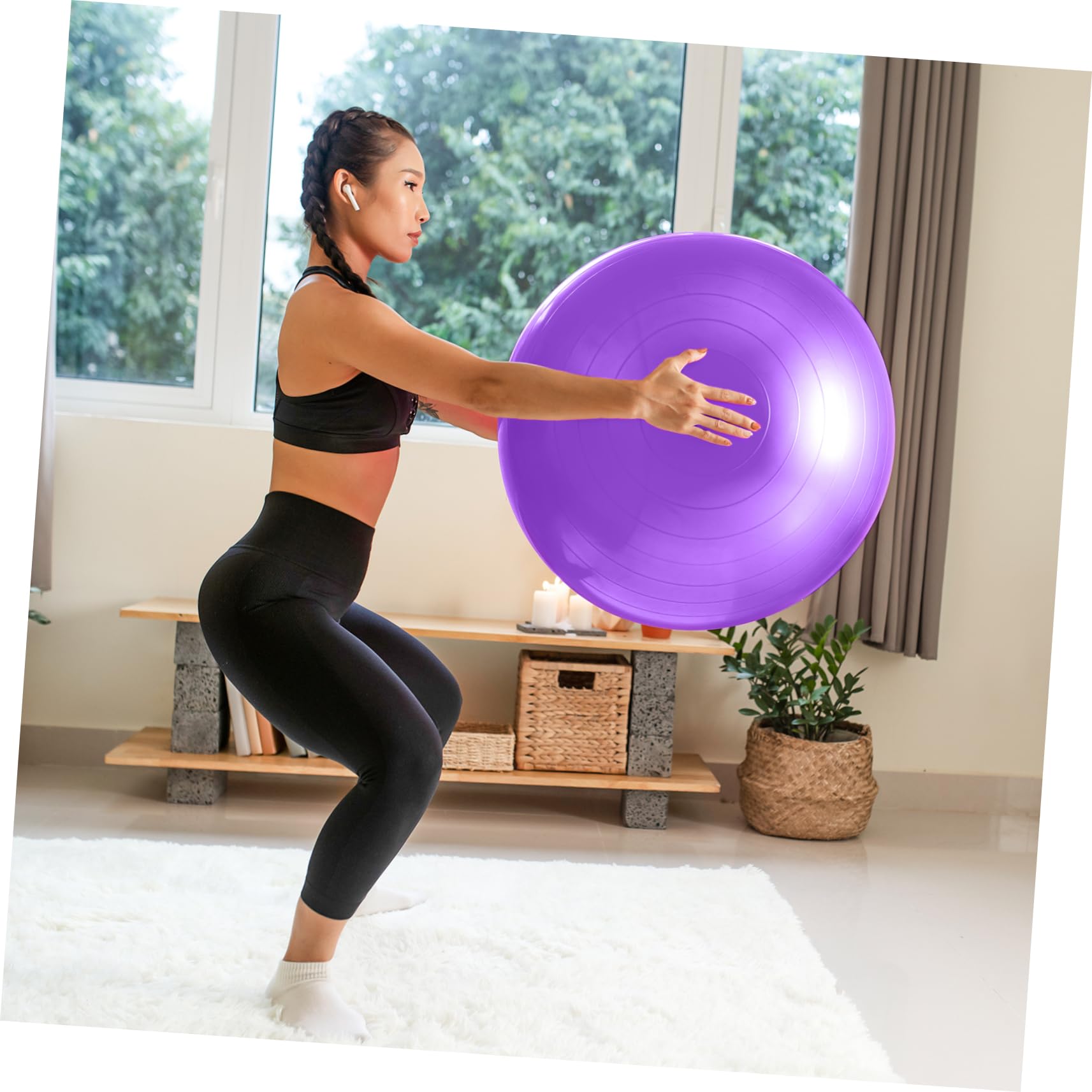 Yardwe Pelota de Yoga Ejercicio Pelota de Estabilidad de Pilates Gruesa con Inflador para Yoga Casa