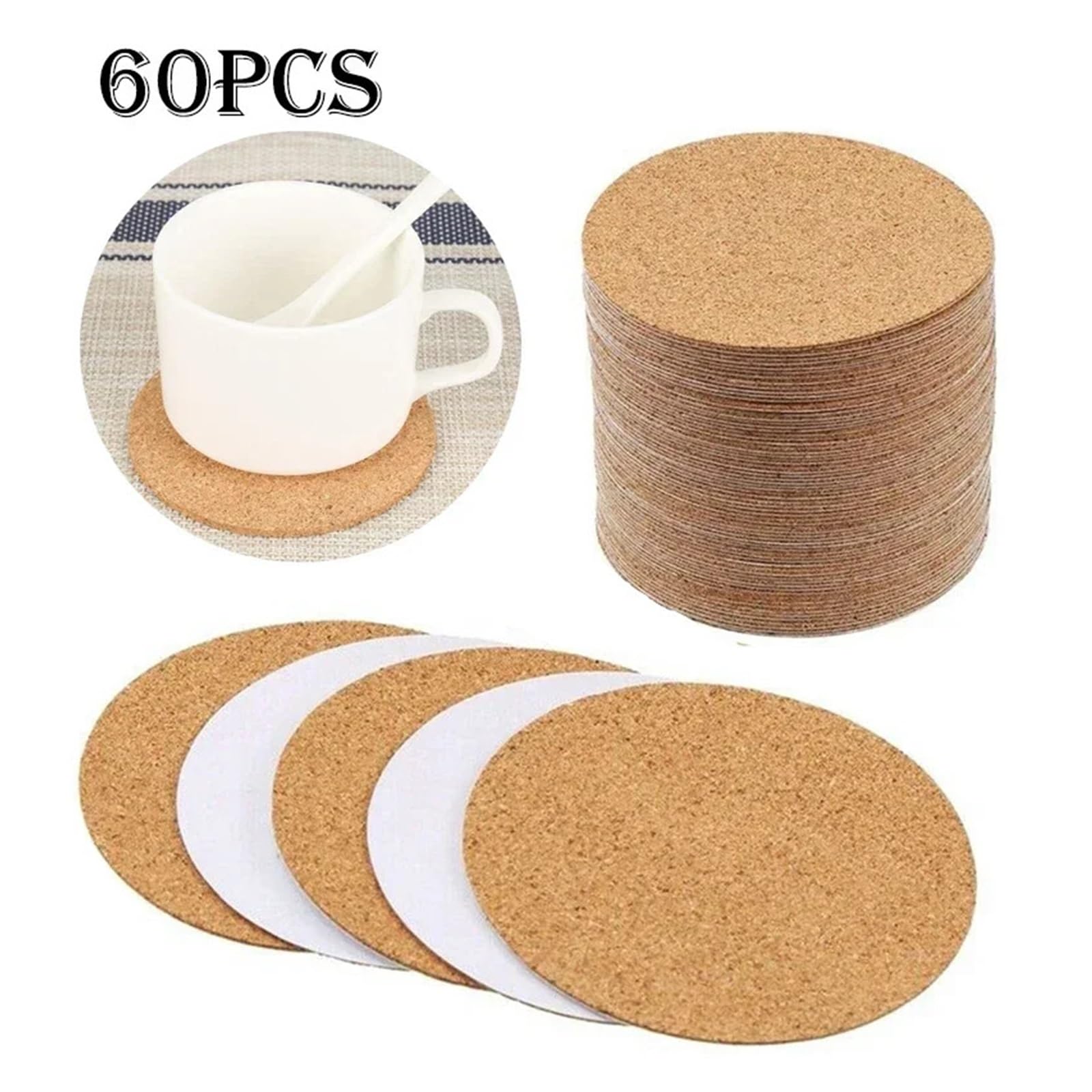 Posavasos 60 uds Posavasos de Corcho Natural Aislamiento térmico Forma Redonda tapetes for Tazas diámetro 10cm Vino café té Mesa Almohadilla hogar Oficina Cocina Herramienta