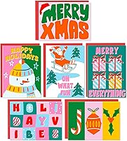 Sweetzer & Orange Neon Christmas Cards - 24 Boxed Holiday Cards with Envelopes, 6 Vibrant Designs, Thick Glossy Cardstock, Printed Messages