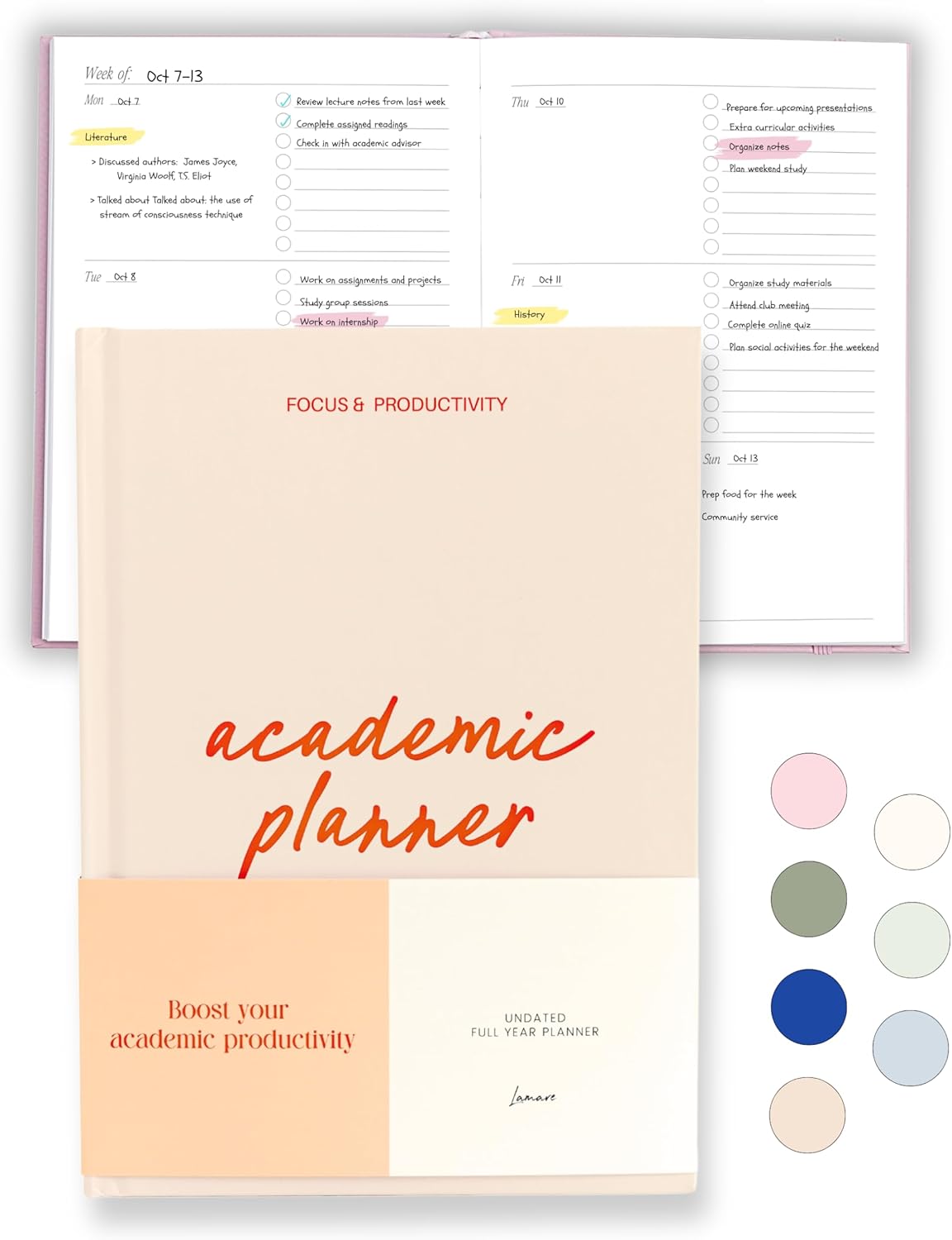 Lamare Academic Planner 2026 College Essentials – Undated Weekly College Student Planner for Homeschool, High School, College & Nursing Students