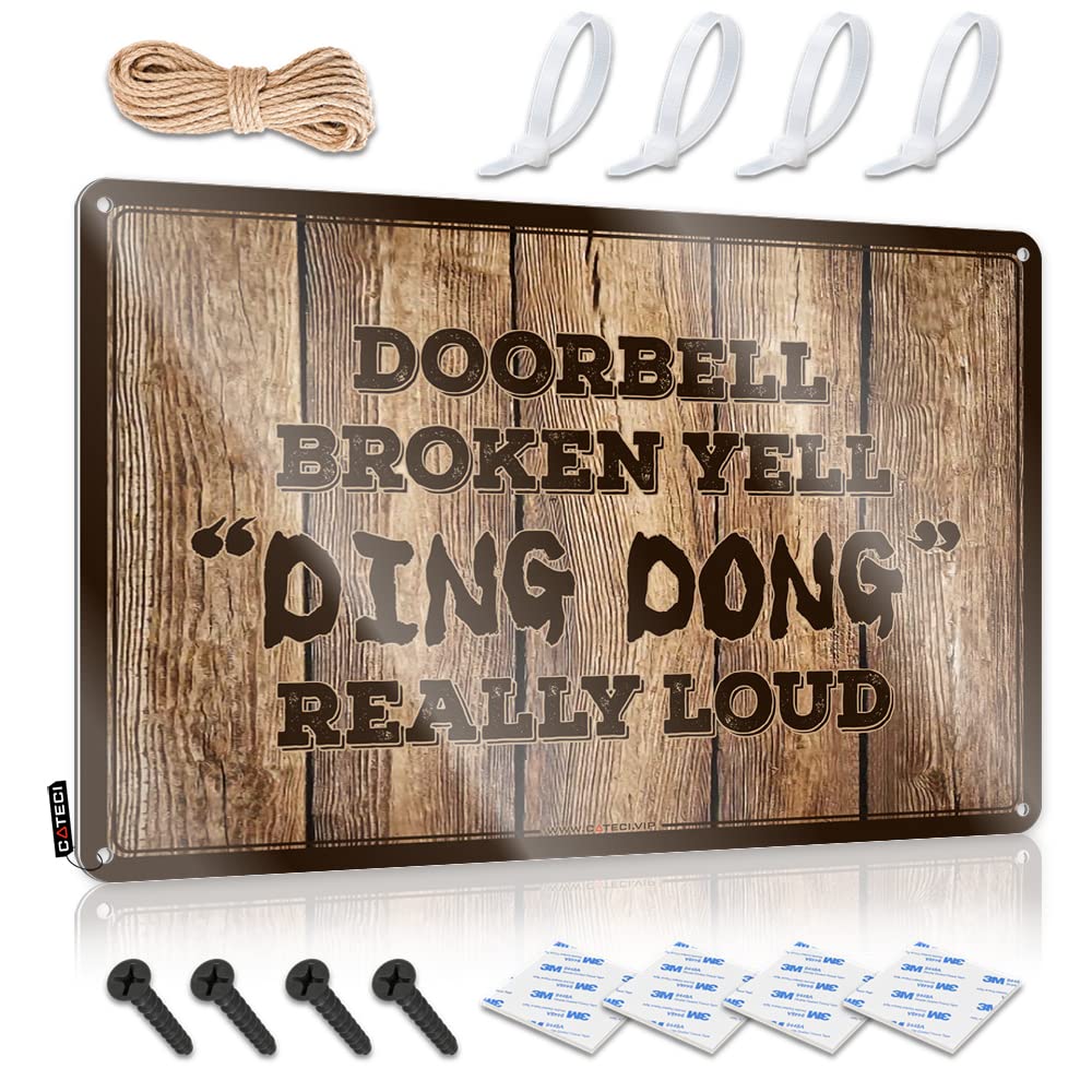 HELIOFORGE Beer Decorations For Man Cave Doorbell Broken Yell Ding Dong Really Loud Sign Vintage Signs Metal Mens Room Sign(20X30CM)