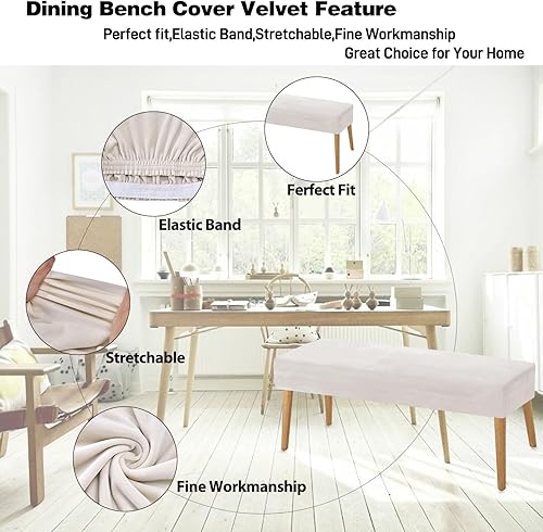 Miniatura 8 de Funda protectora para banco de piano, de terciopelo elástico, grueso, rectangular, para sala de estar, dormitorio, cocina (tamaño mediano, gris)