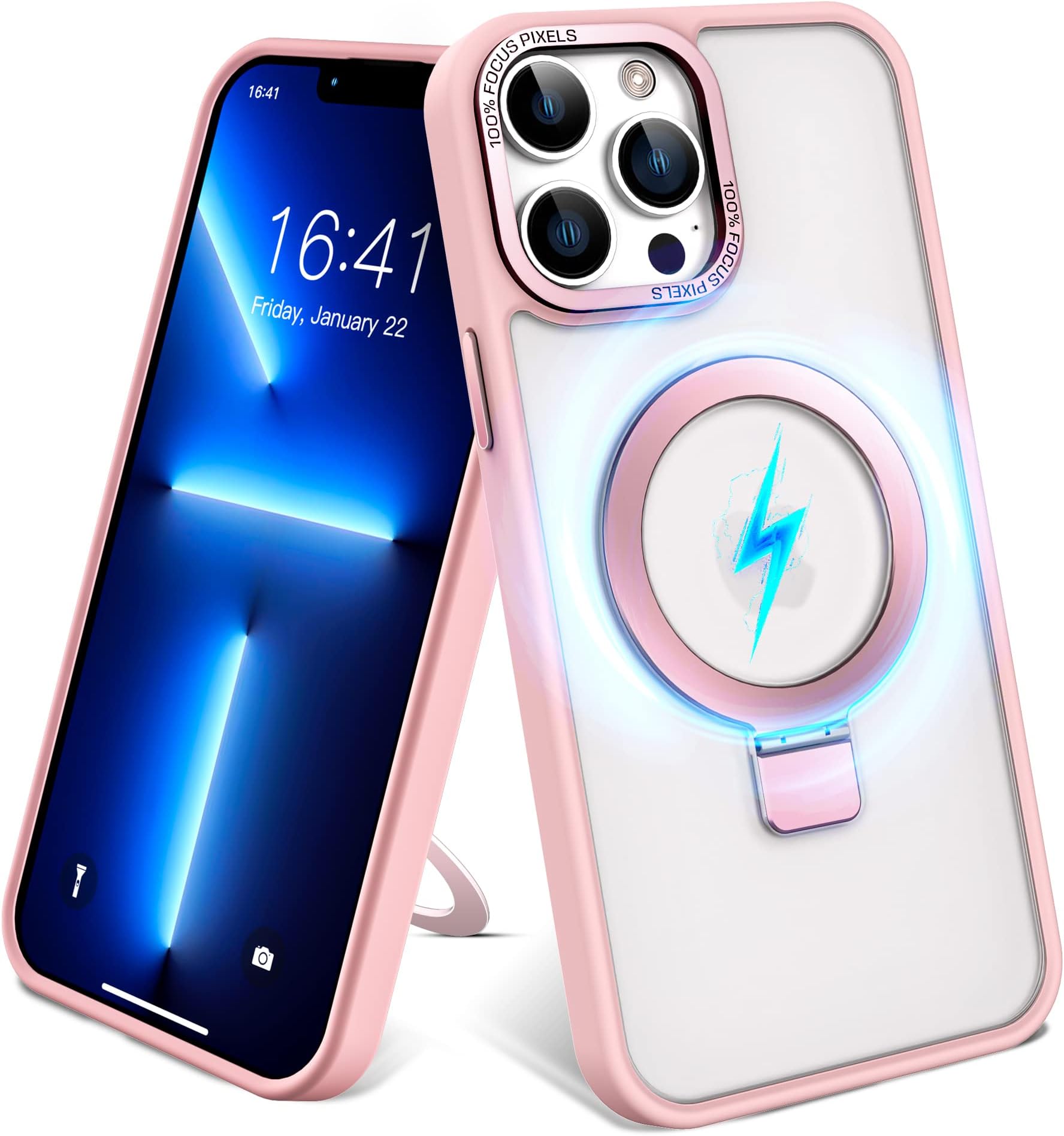 IKARY for iPhone 14 Pro Case with Hidden Magnetic Stand,Compatible with Magsafe & Military-Grade Drop Protection - Shockproof Translucent Matte Back Slim iPhone 14 Pro Phone Case 6.1", Pink