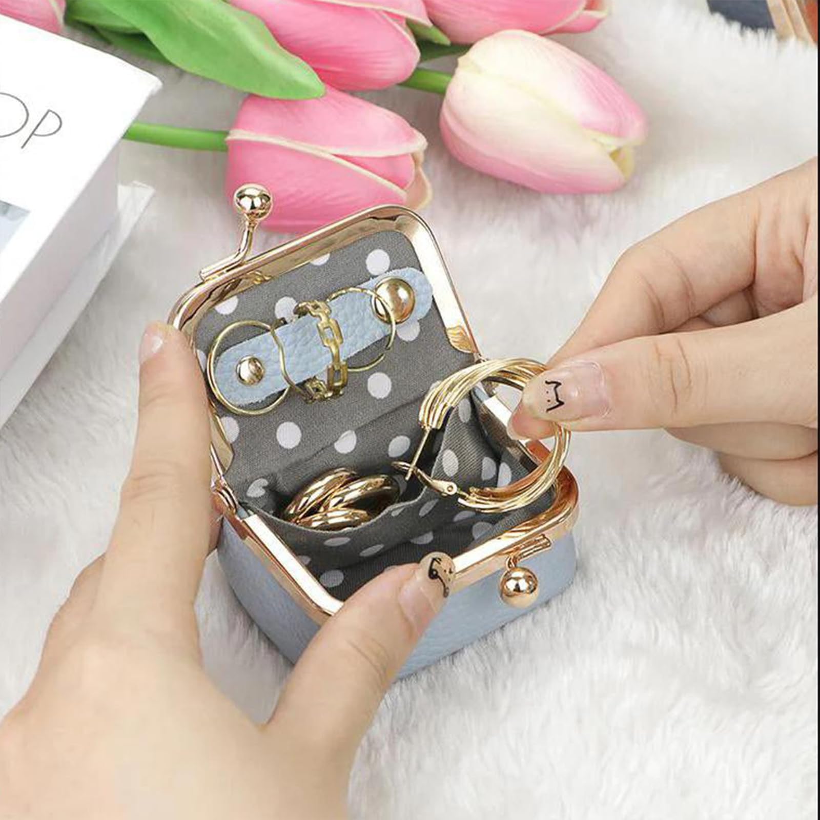 Mini Boîte à Bijoux En Cuir Véritable - Étui De Rangement Portable Pour