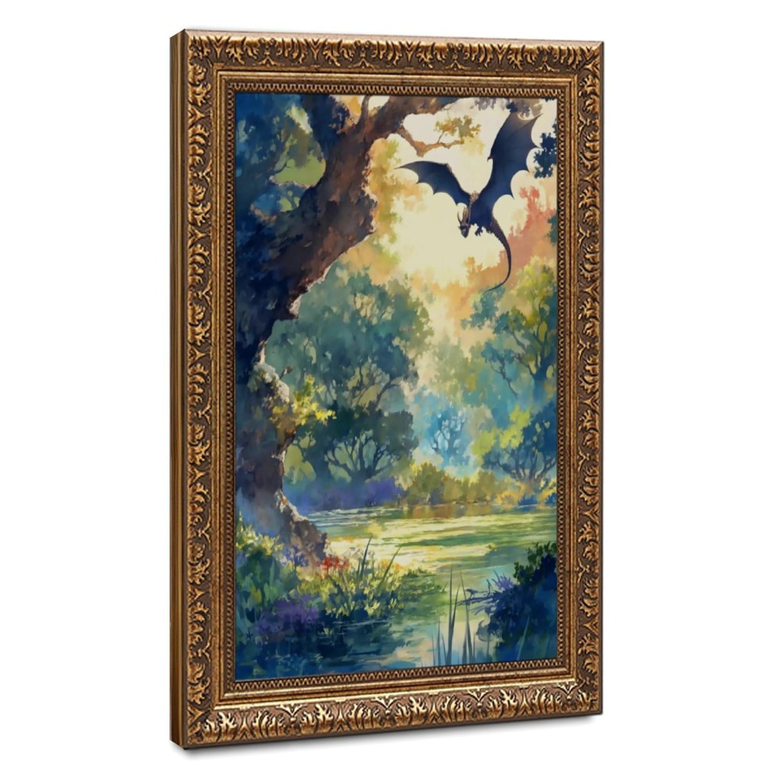 Bareronor Forest Dragon Watercolor Art Canvas Poster Bedroom Decor Landscape Office Room Decor Gift 20" L X 30" W