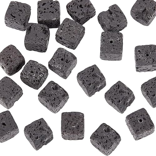 OLYCRAFT Acerca de 36 cuentas de lava natural de 0.394 x 0.394 pulgadas (0.394 x 0.394 in), cuentas de lava en cubo negro, cuentas cuadradas de lava