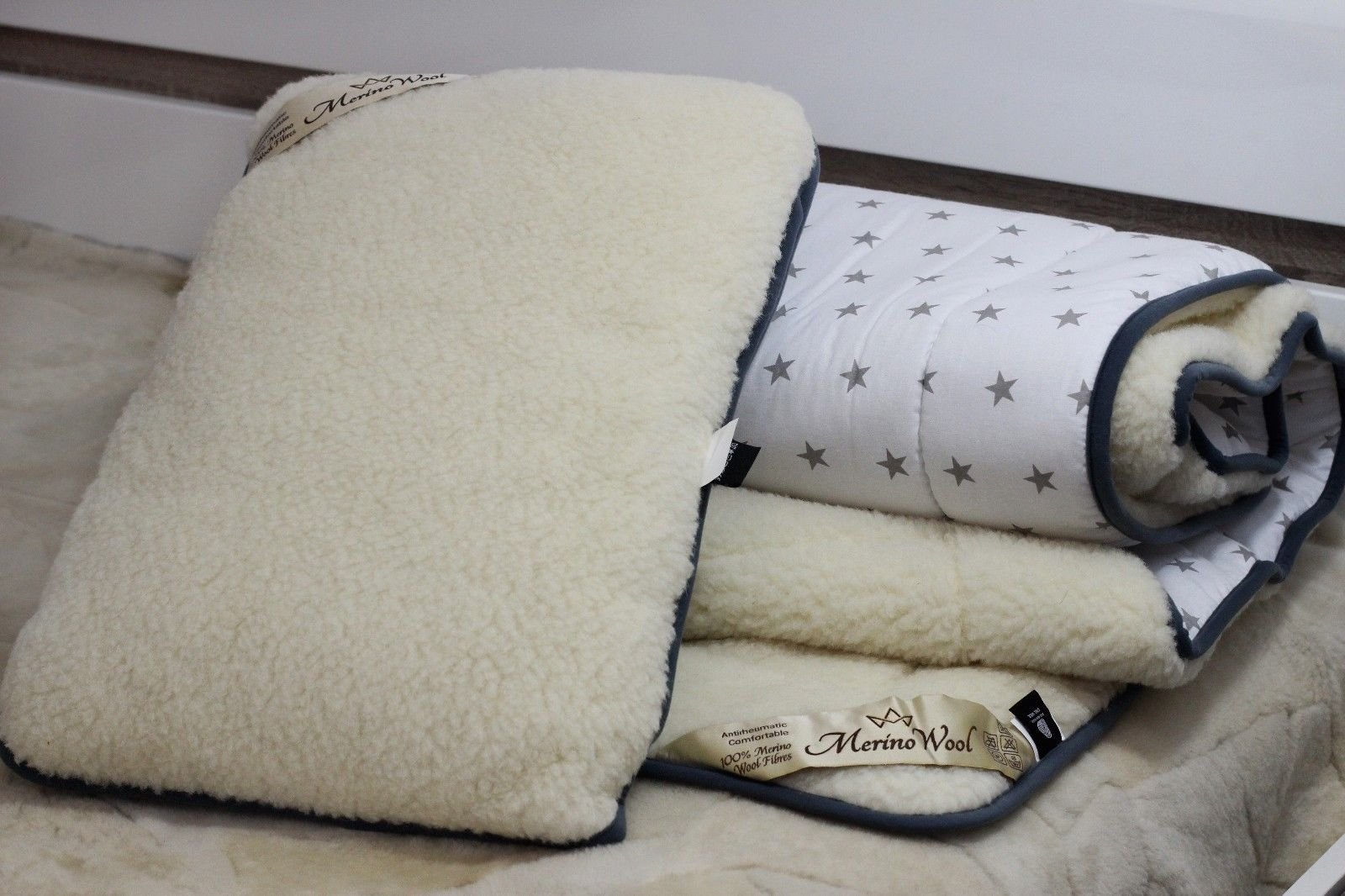 MERINO Laine COUETTE + OREILLER pour bebe, 100% laine + 100% coton Couettes pour bébé SET - Set Couette enfant (100x140cm COT BED+ pillow 40x60cm, stars)
