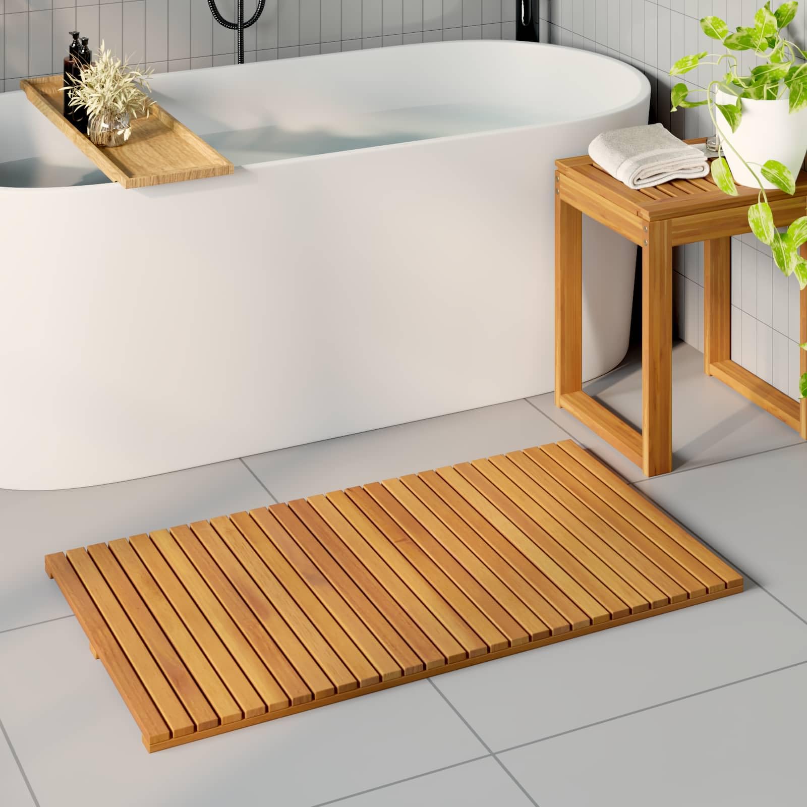 Solivagant Badematte Uni Braun 100 x 55 cm Holz, Badzubehör,Badematten Badteppiche, 5 kg-42025257
