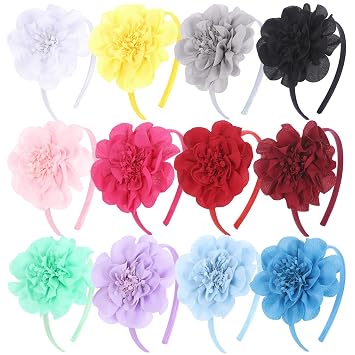 12Pcs Headbands for Girls Kids- Flower Headbands for Women Teens Children-Chiffon Hair Band for Women-Hair Accessoies-Gifts Supply